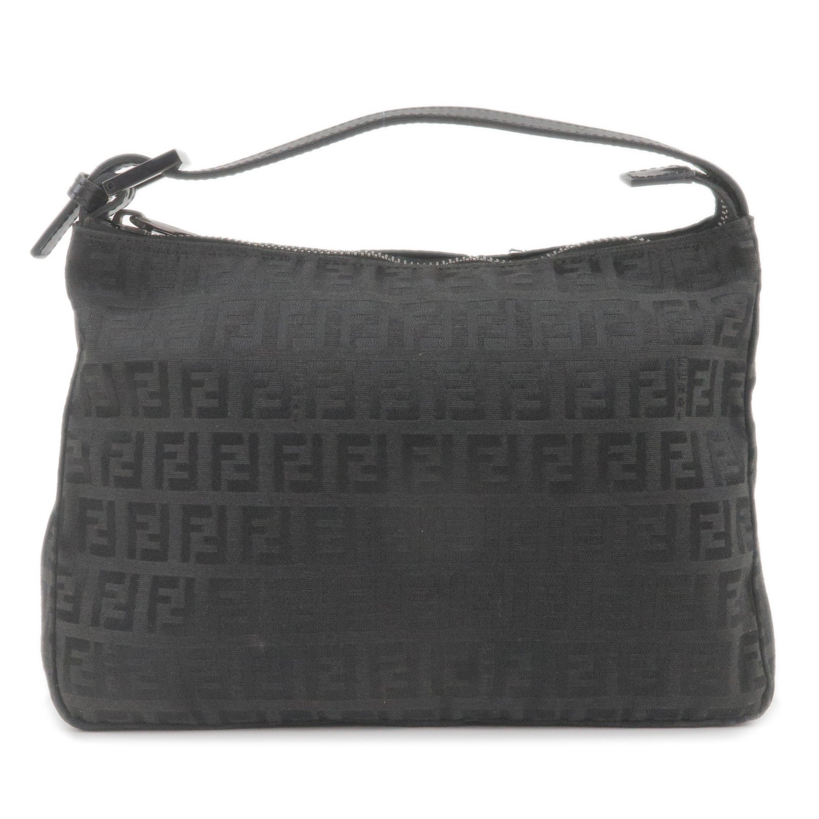 FENDI-Zucchino-Print-Canvas-Leather-Hand-Bag-Black-8N0005