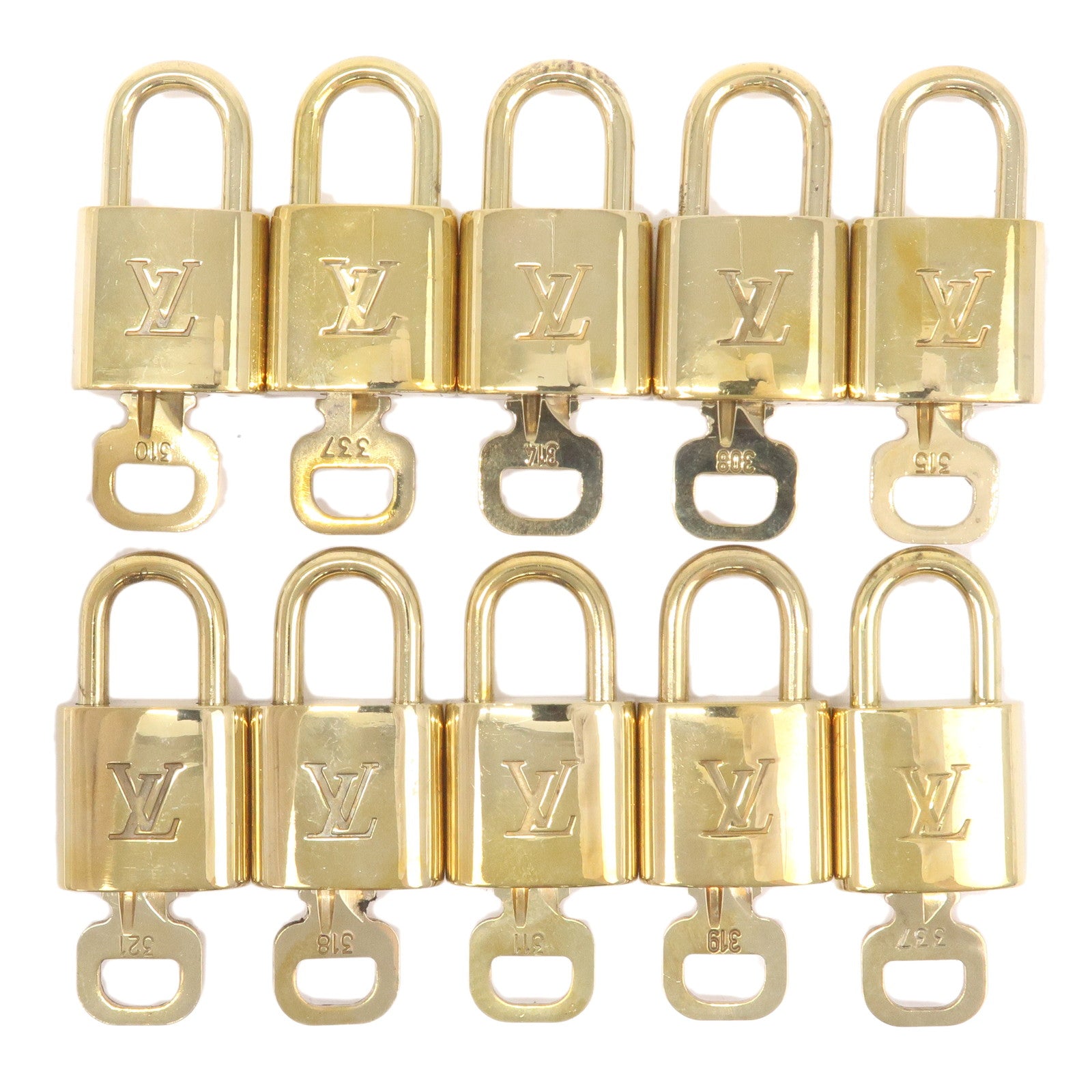 Louis-Vuitton-Set-of-10-Lock-&-Key-Cadena-Key-Lock-Gold