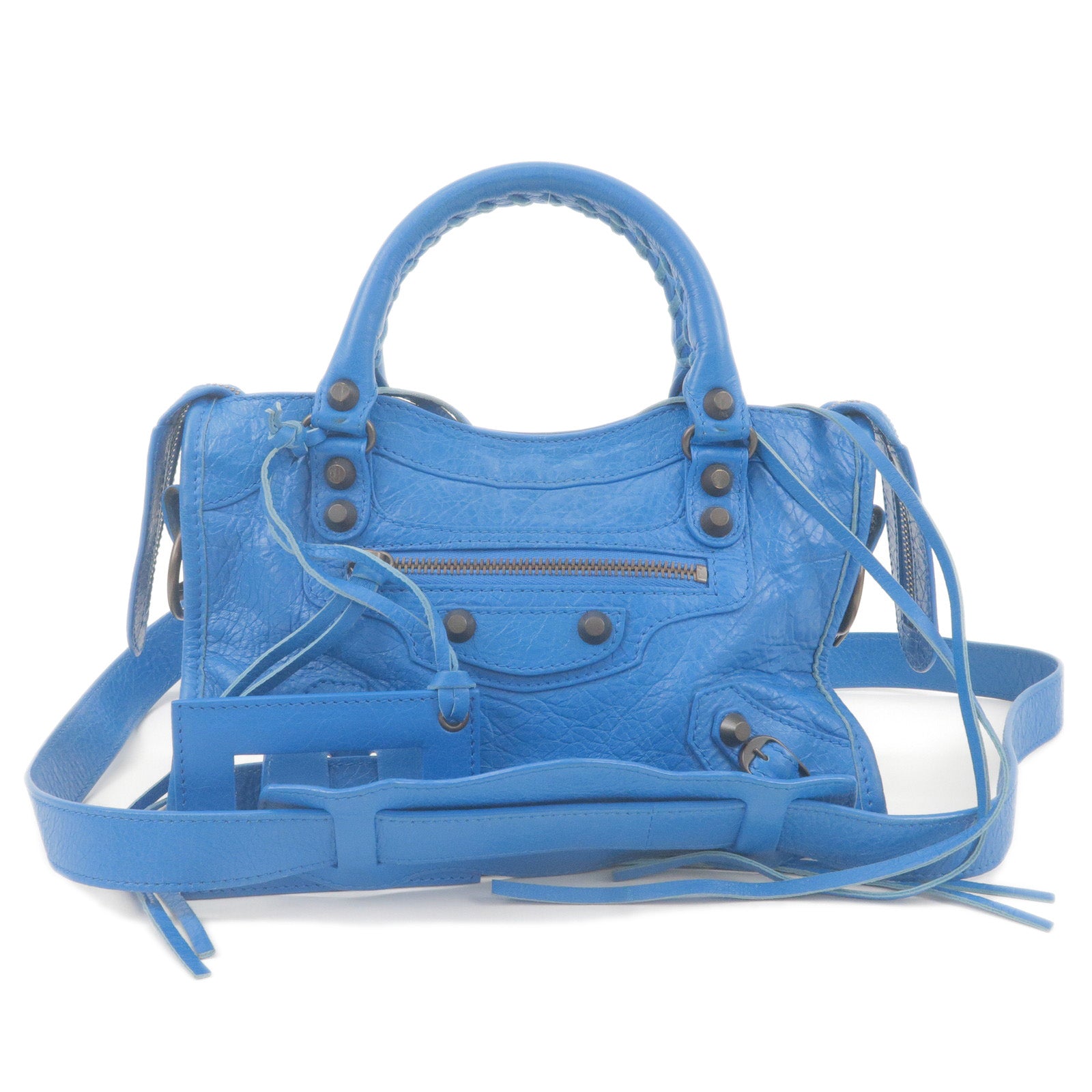 BALENCIAGA-Leather-Classic-Mini-City-2Way-Hand-Bag-Blue-300295