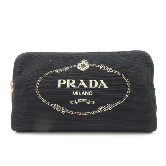 PRADA-Canapa-Canvas-Leather-Pouch-Cosmetic-Pouch-Black-1NA693