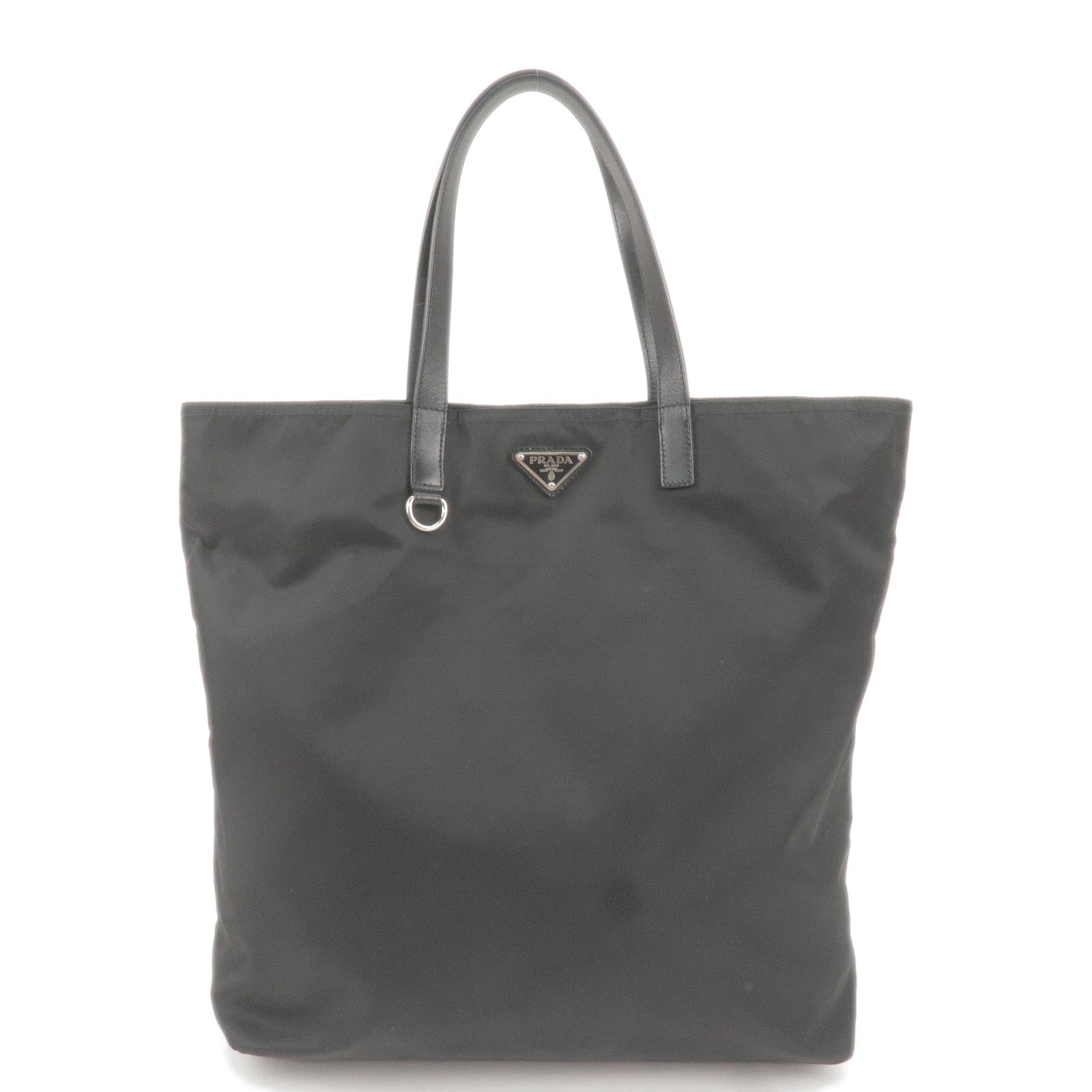 PRADA-Logo-Nylon-Leather-Tote-Bag-Black-BR4263