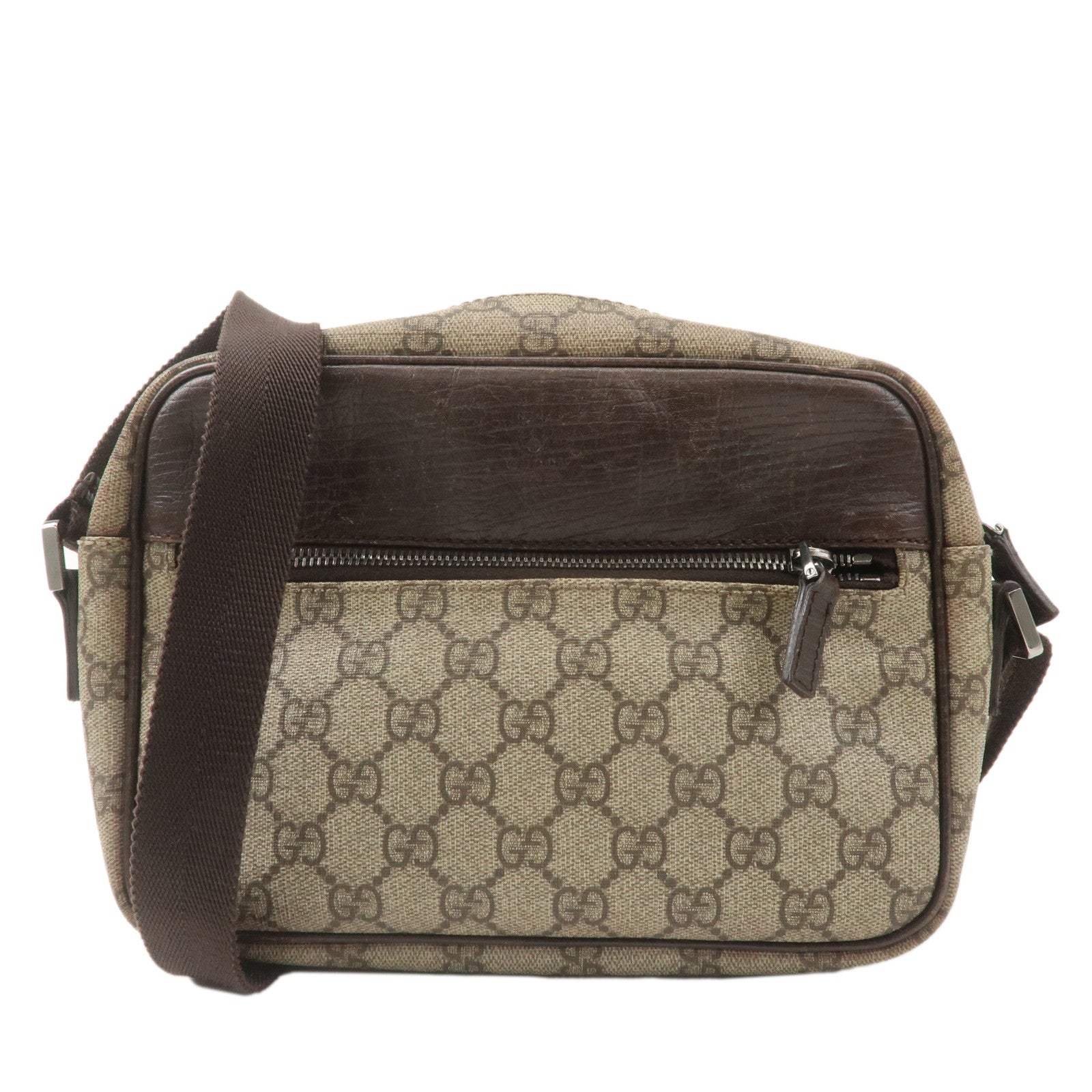 GUCCI-GG-Supreme-Leather-Shoulder-Bag-Beige-Brown-114291