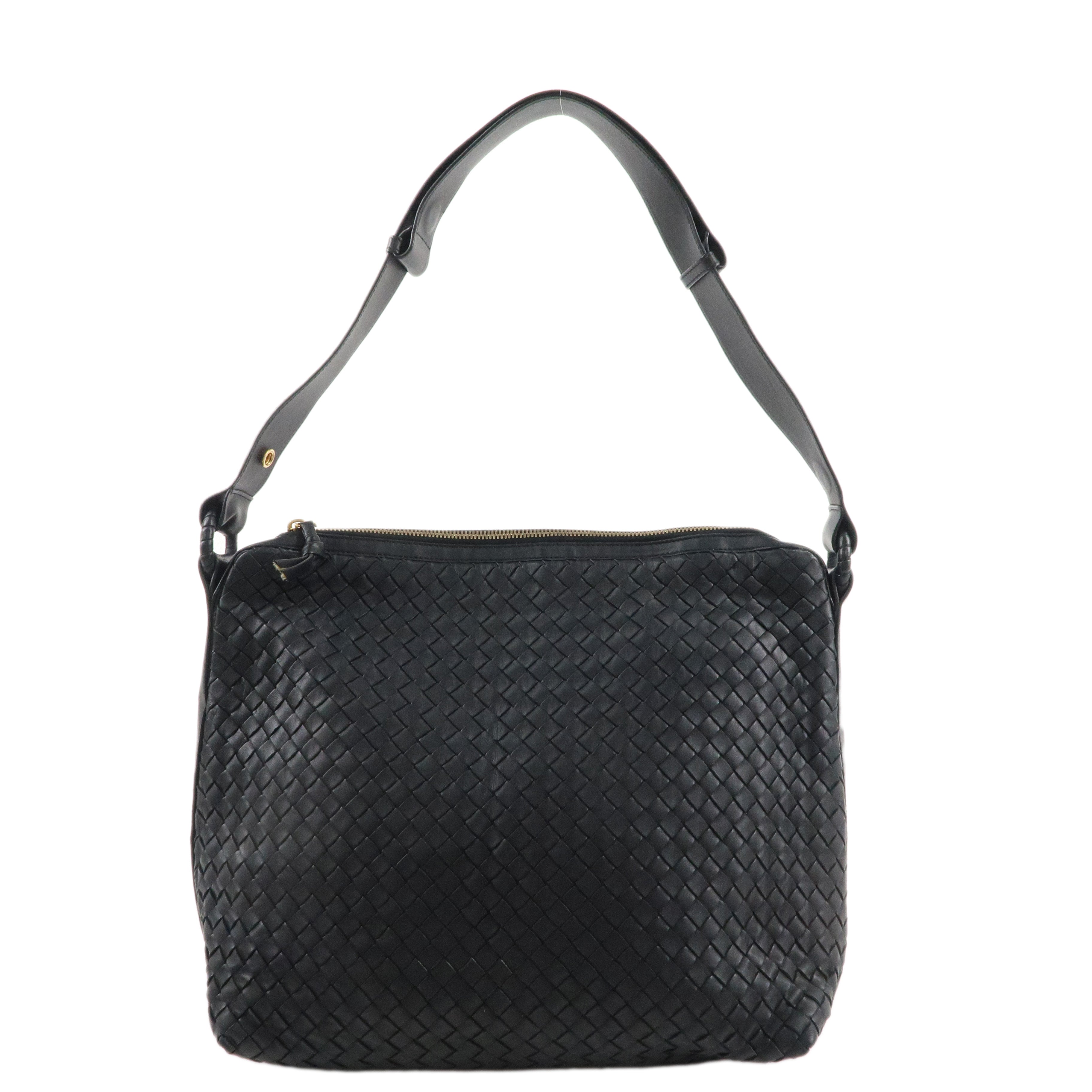 BOTTEGA VENETA Intrecciato Leather Shoulder Bag Black 115658