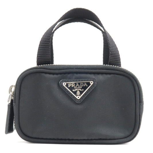 PRADA-Logo-Nylon-Leather-Pouch-Mini-Bag-Black-1N1346
