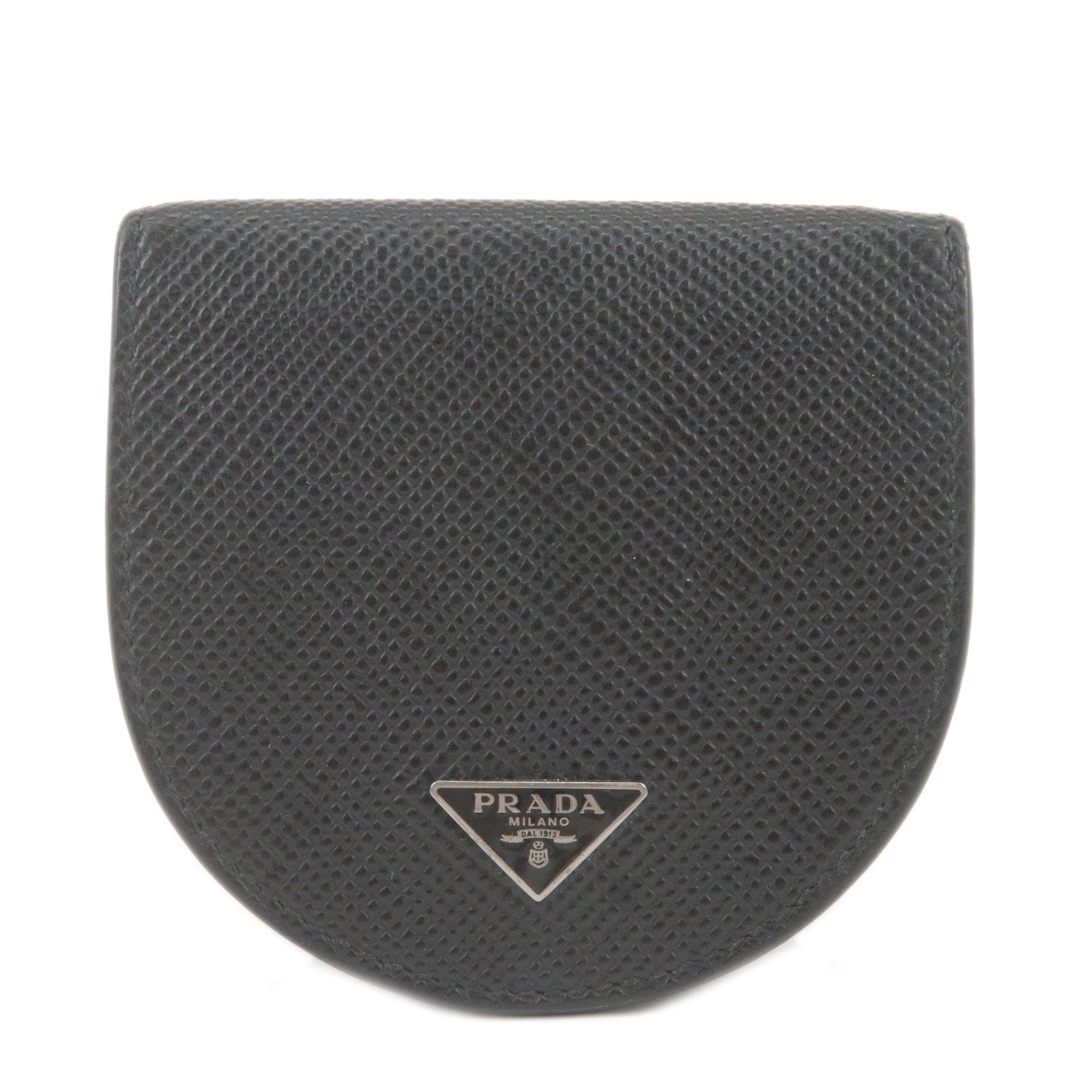 PRADA-Logo-Leather-Coin-Case-Mini-Wallet-Black-Silver
