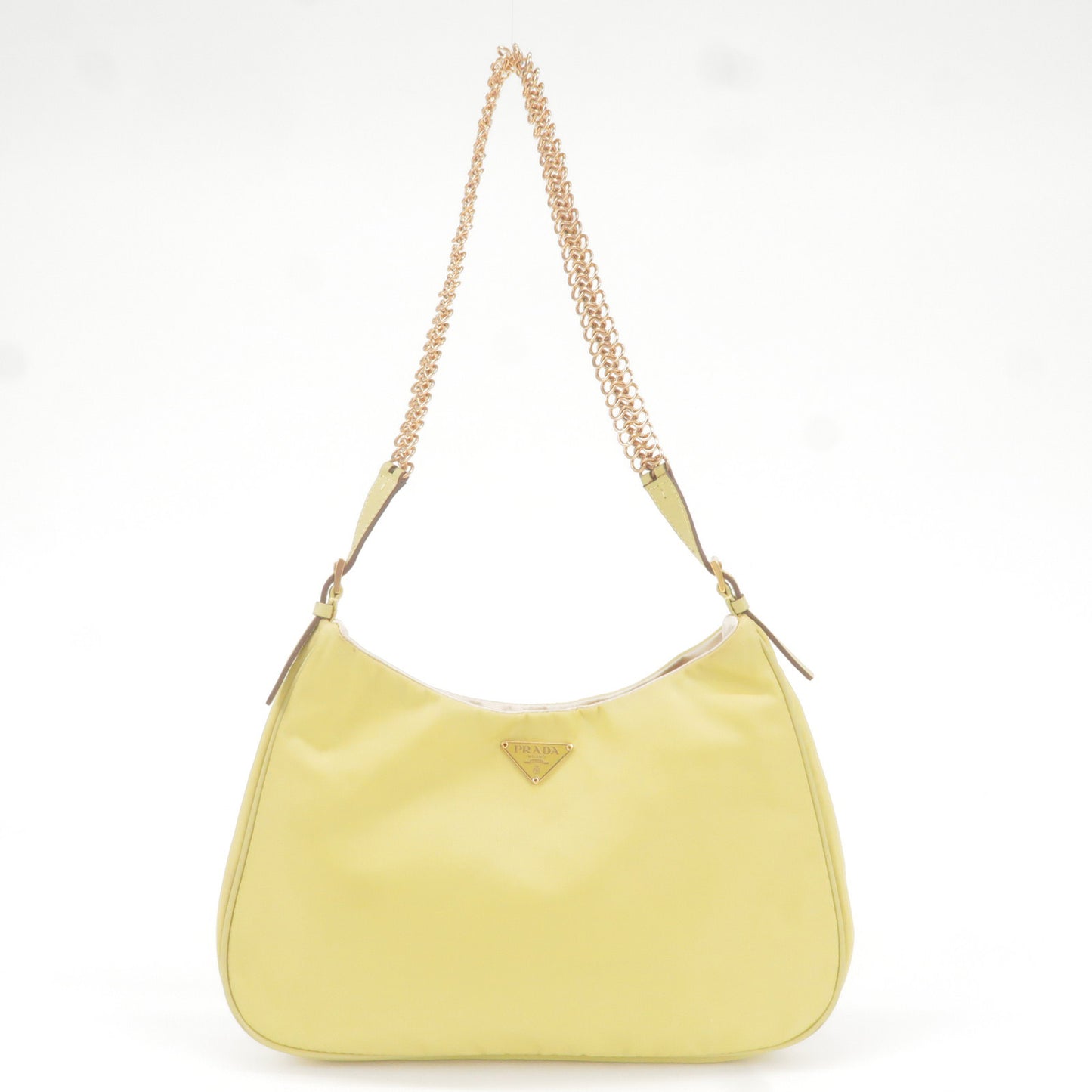 PRADA Logo Nylon Leather Chain Shoulder Bag Yellow BR0104