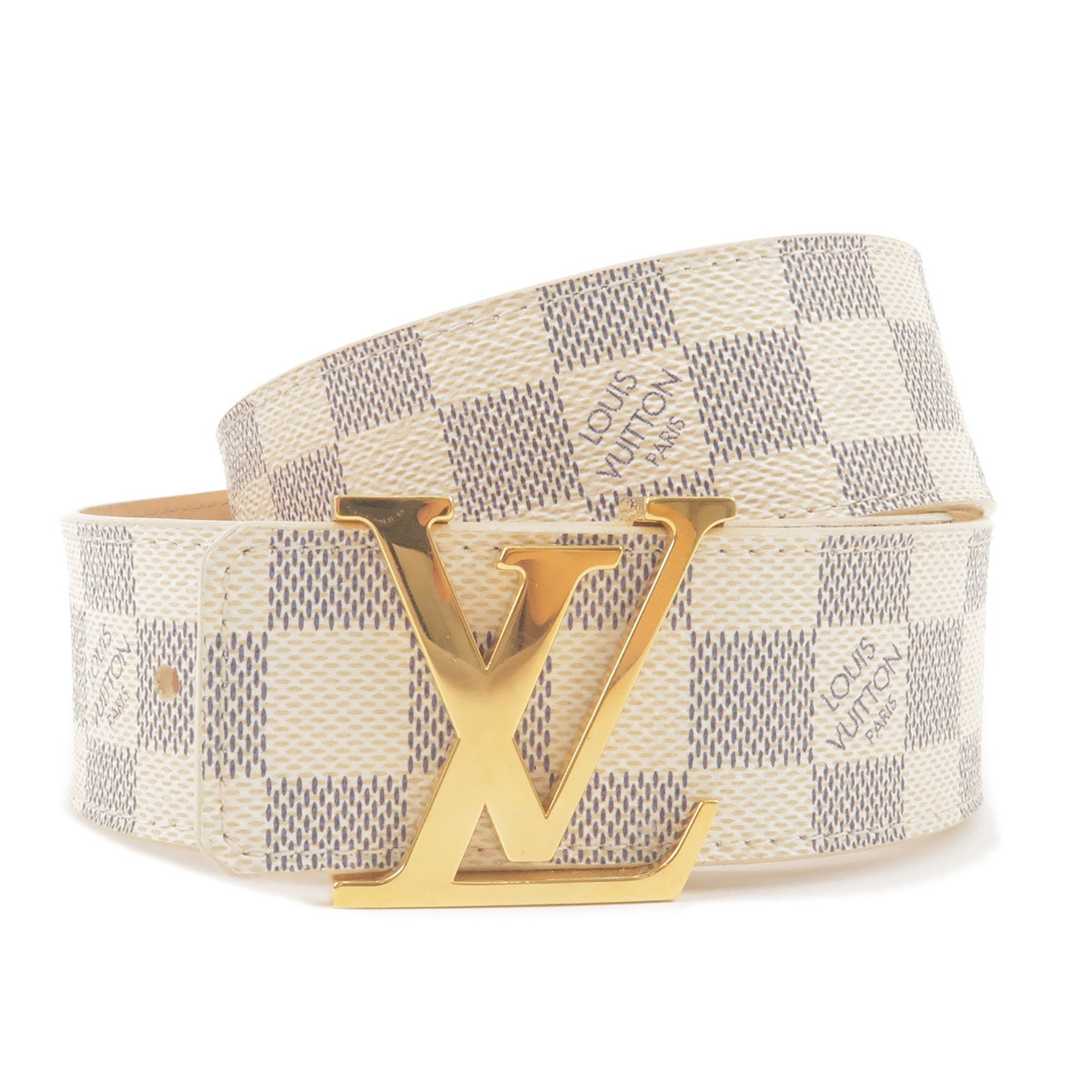 Louis Vuitton Damier Azur Checkered LV Men's Belt White Size 85/34