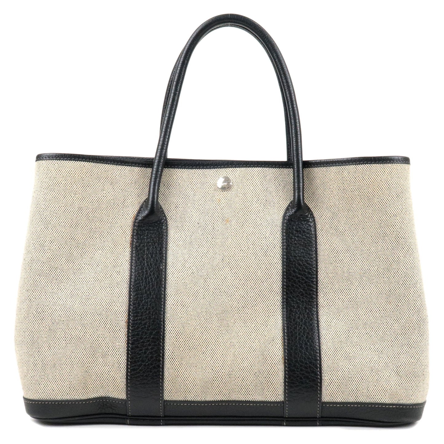 HERMES-Canvas-Leather-Garden-Party-PM-C-Stamped-Gray-Black