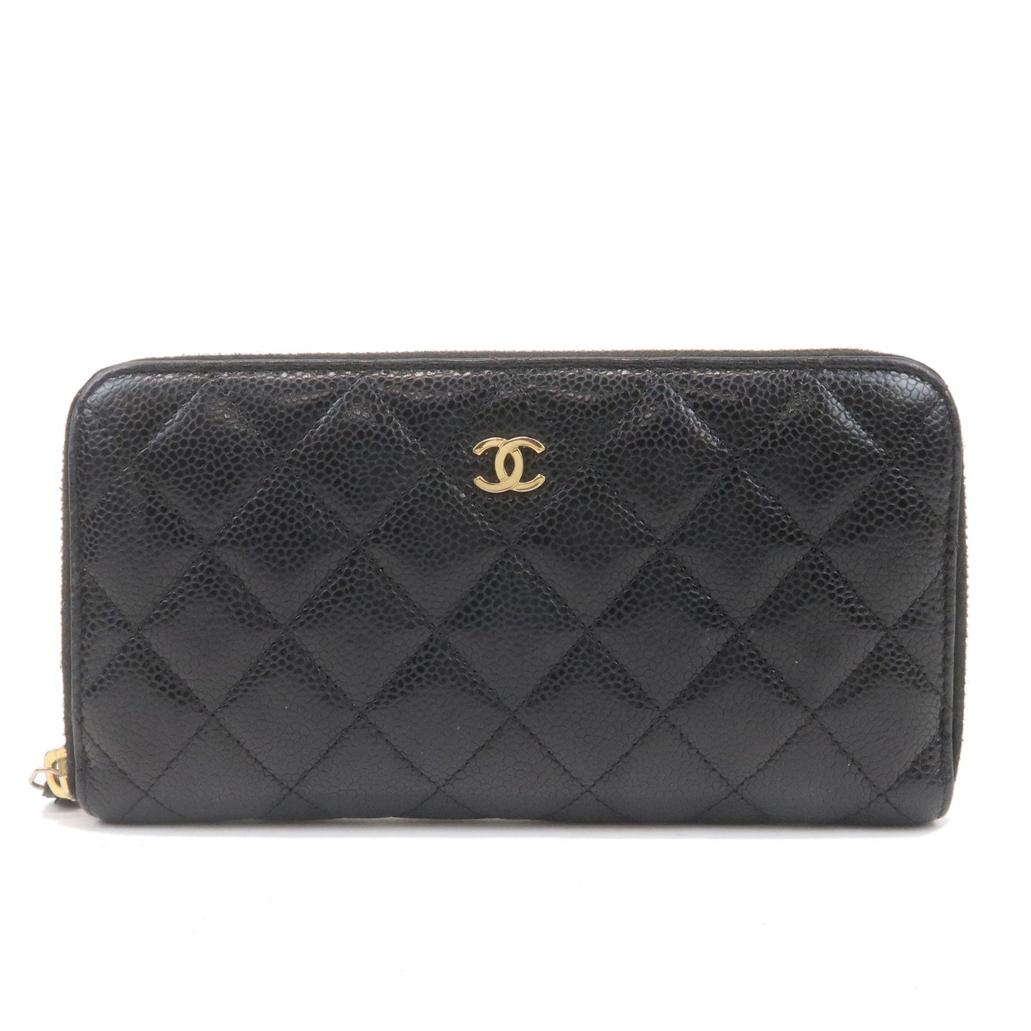 CHANEL Matelasse Coco Mark Caviar Skin Long Wallet Black A50097