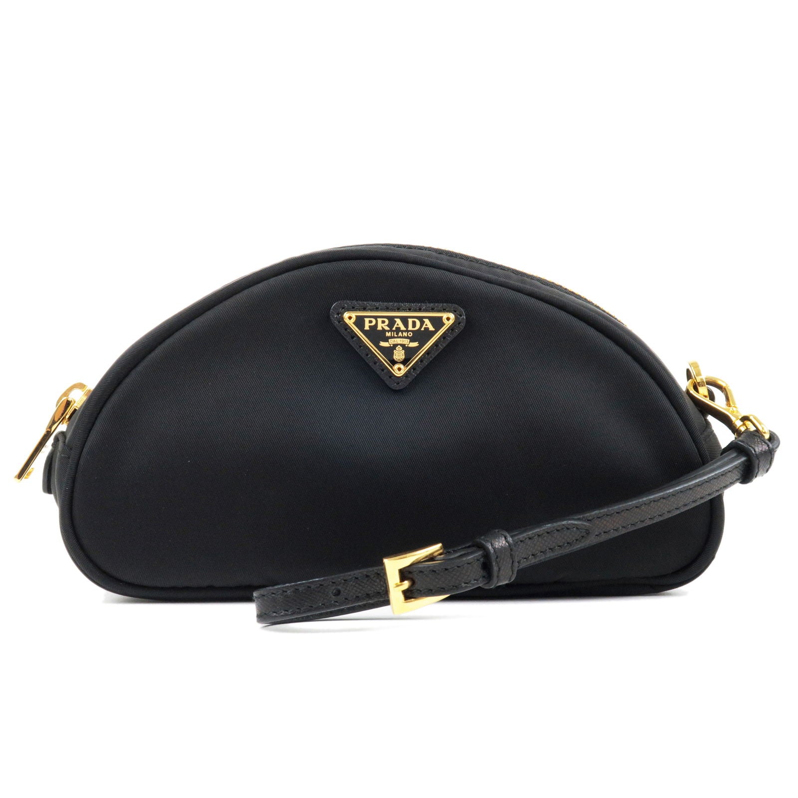 PRADA-Logo-Nylon-Leather-Pouch-Cosmetic-Pouch-Black-1N1867