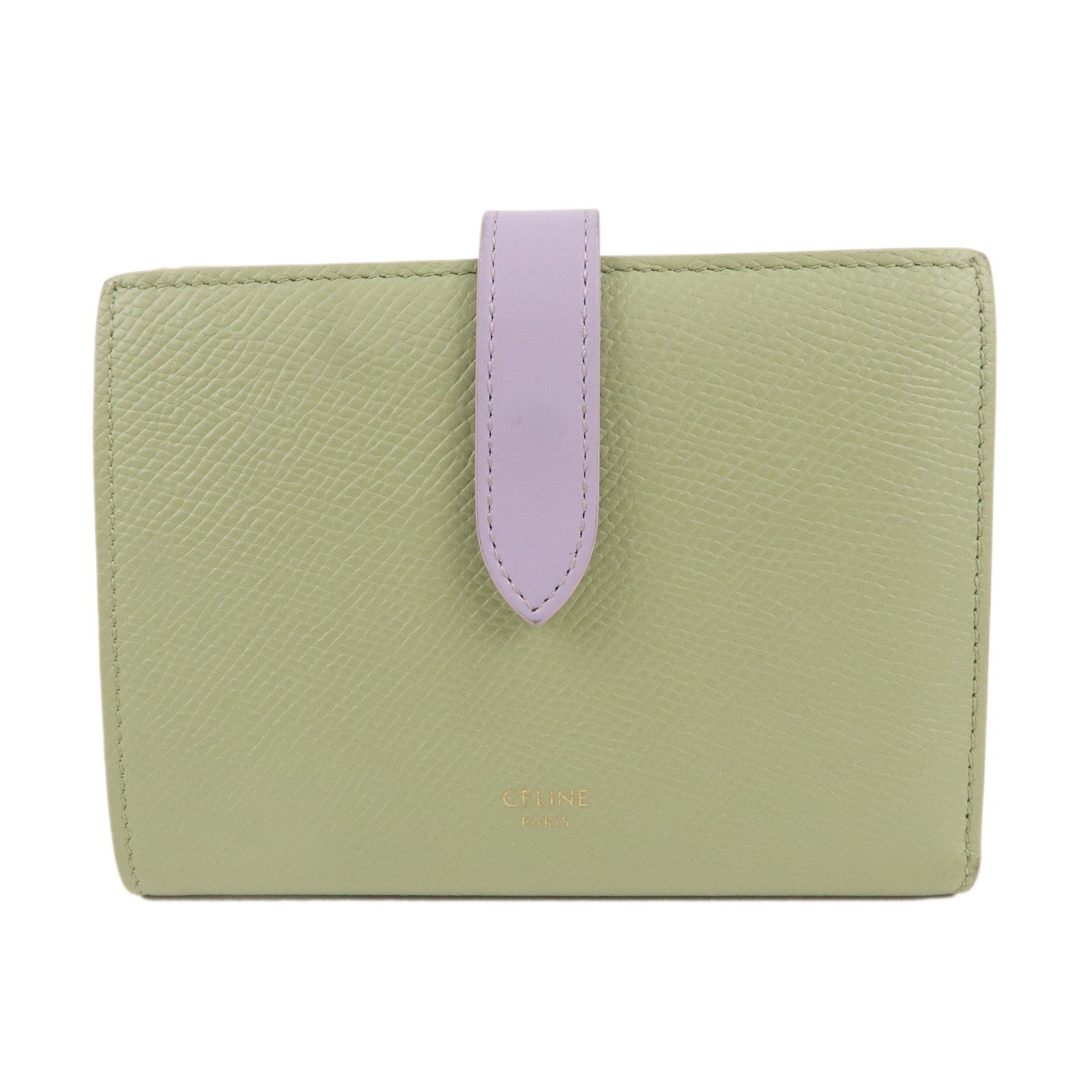 CELINE-Leather-Medium-Strap-Wallet-Sage-Lira-Green-Purple-10B64