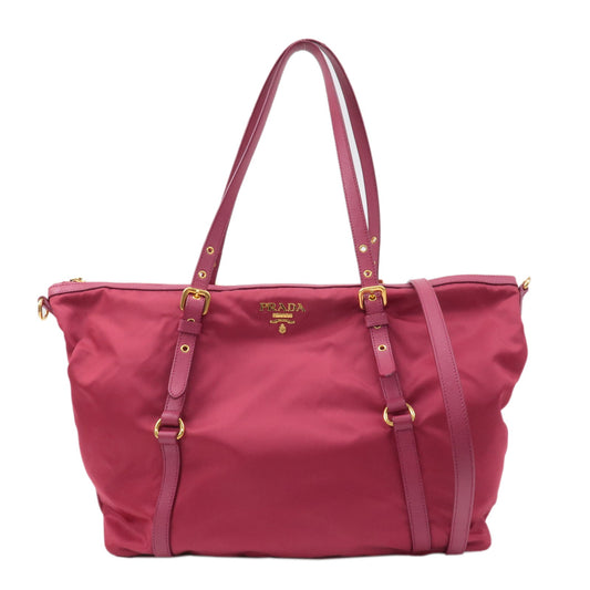 PRADA-Logo-Nylon-Leather-2Way-Bag-Tote-Bag-Pink-BR4253