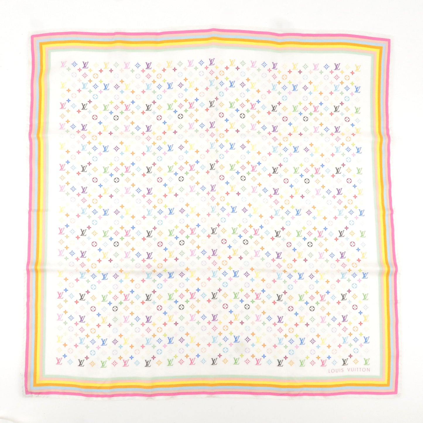 Louis Vuitton Monogram Multi Color Carre Silk Scarf Blanc M71915