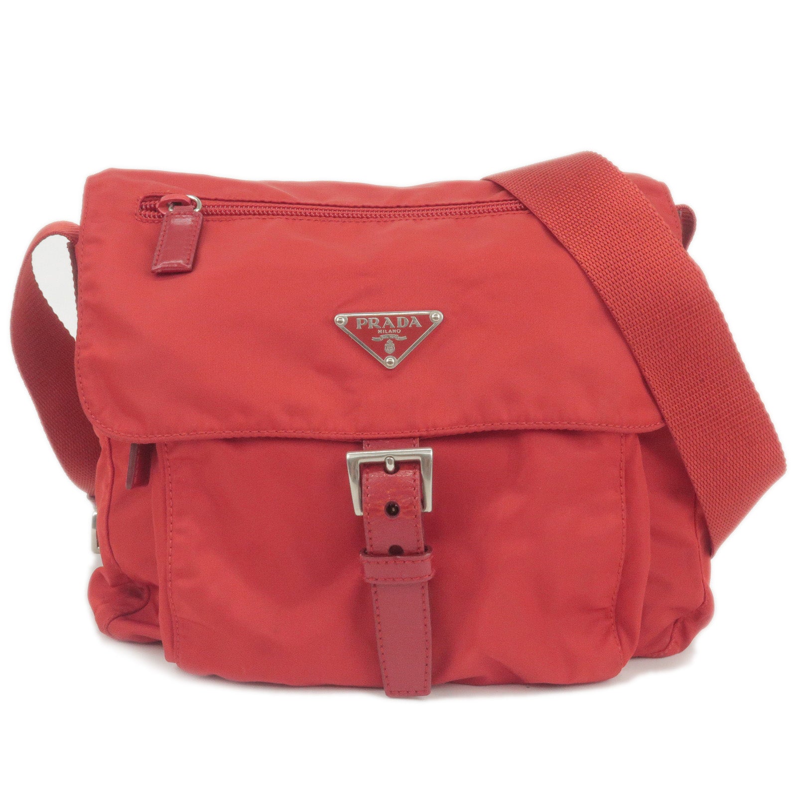 PRADA-Logo-Nylon-Leather-Shoulder-Bag-Rosso-Red-BT8994