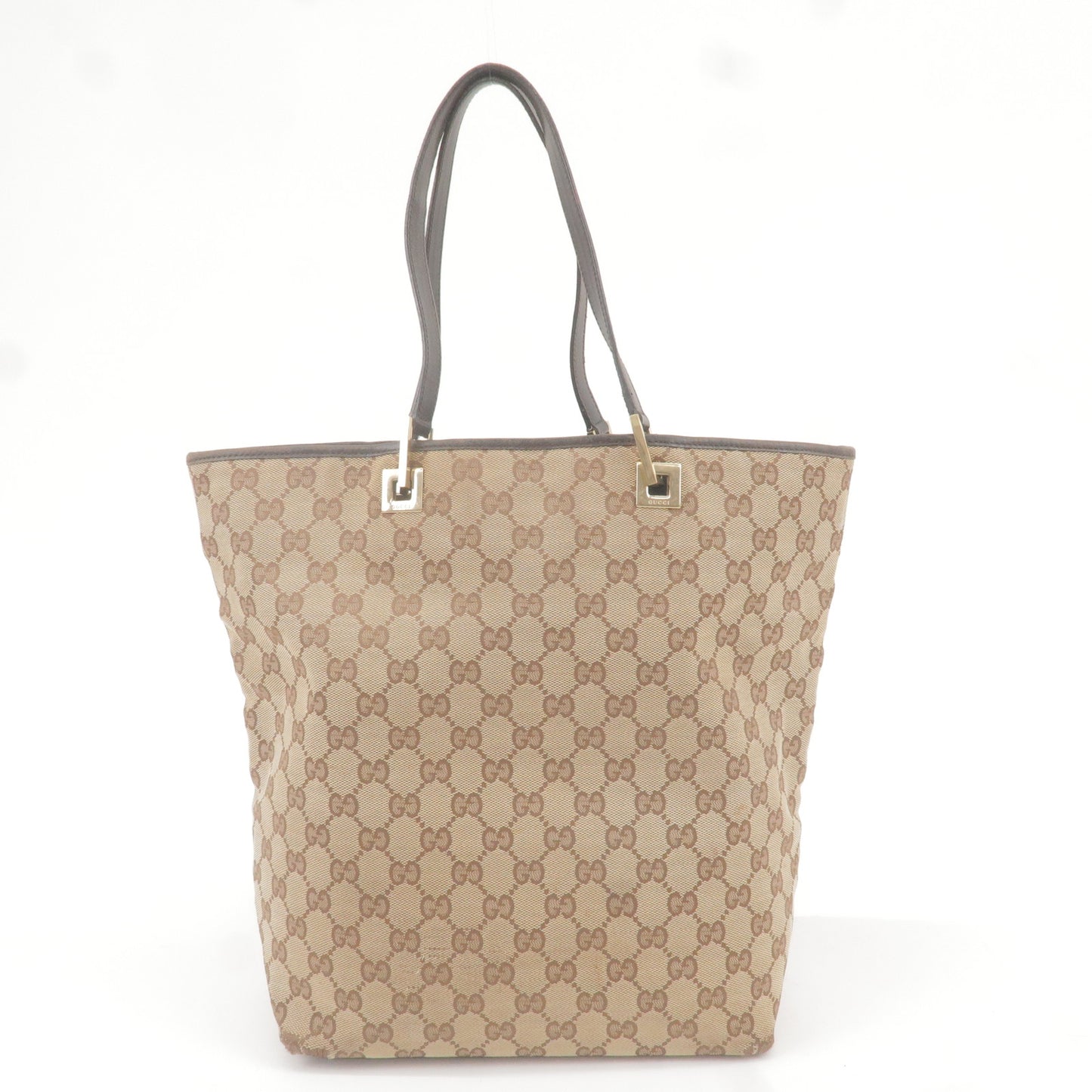 GUCCI GG Canvas Leather Tote Bag Beige Brown 002・1098