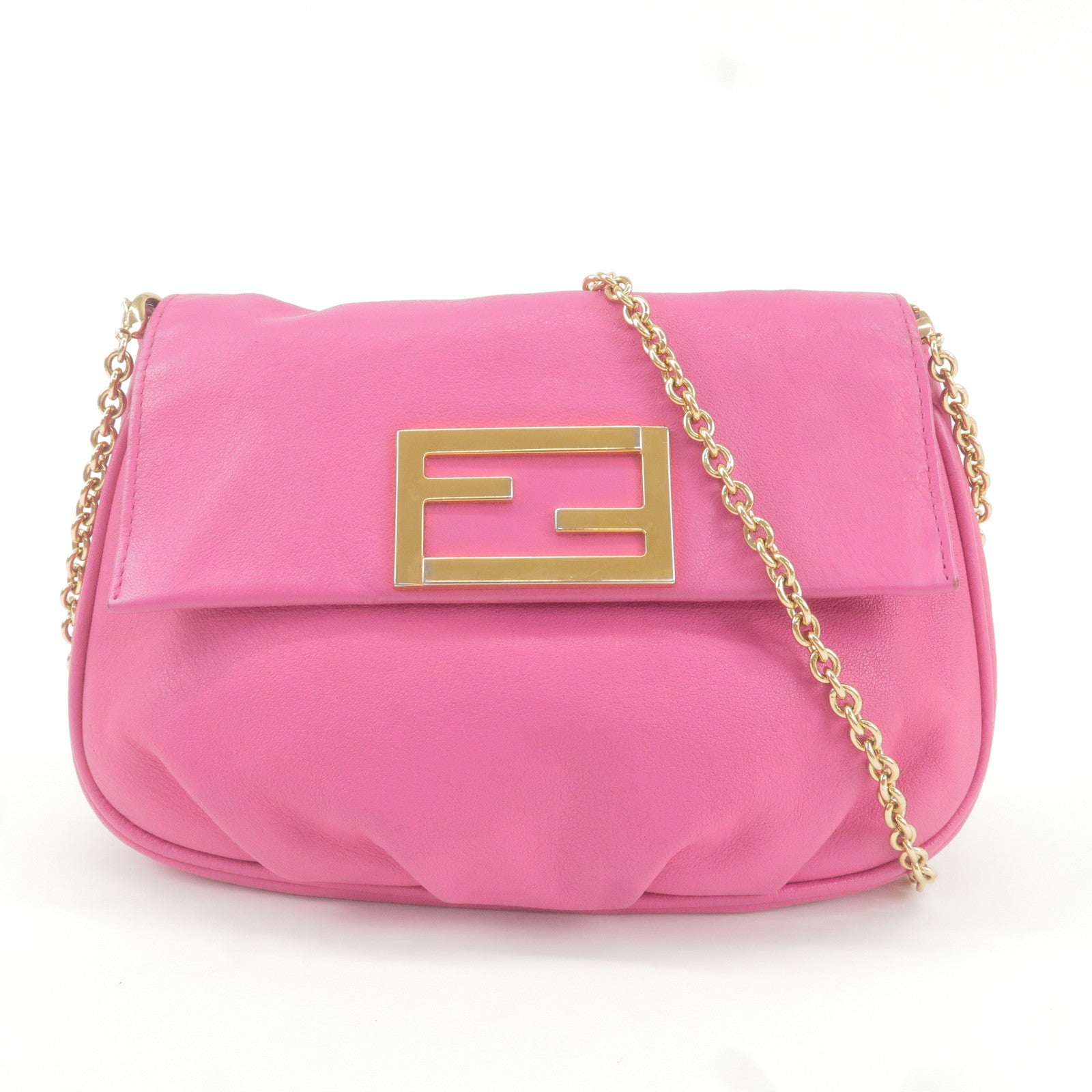 FENDI Leather Chain Shoulder Bag Purse Pink 8M0276 dct