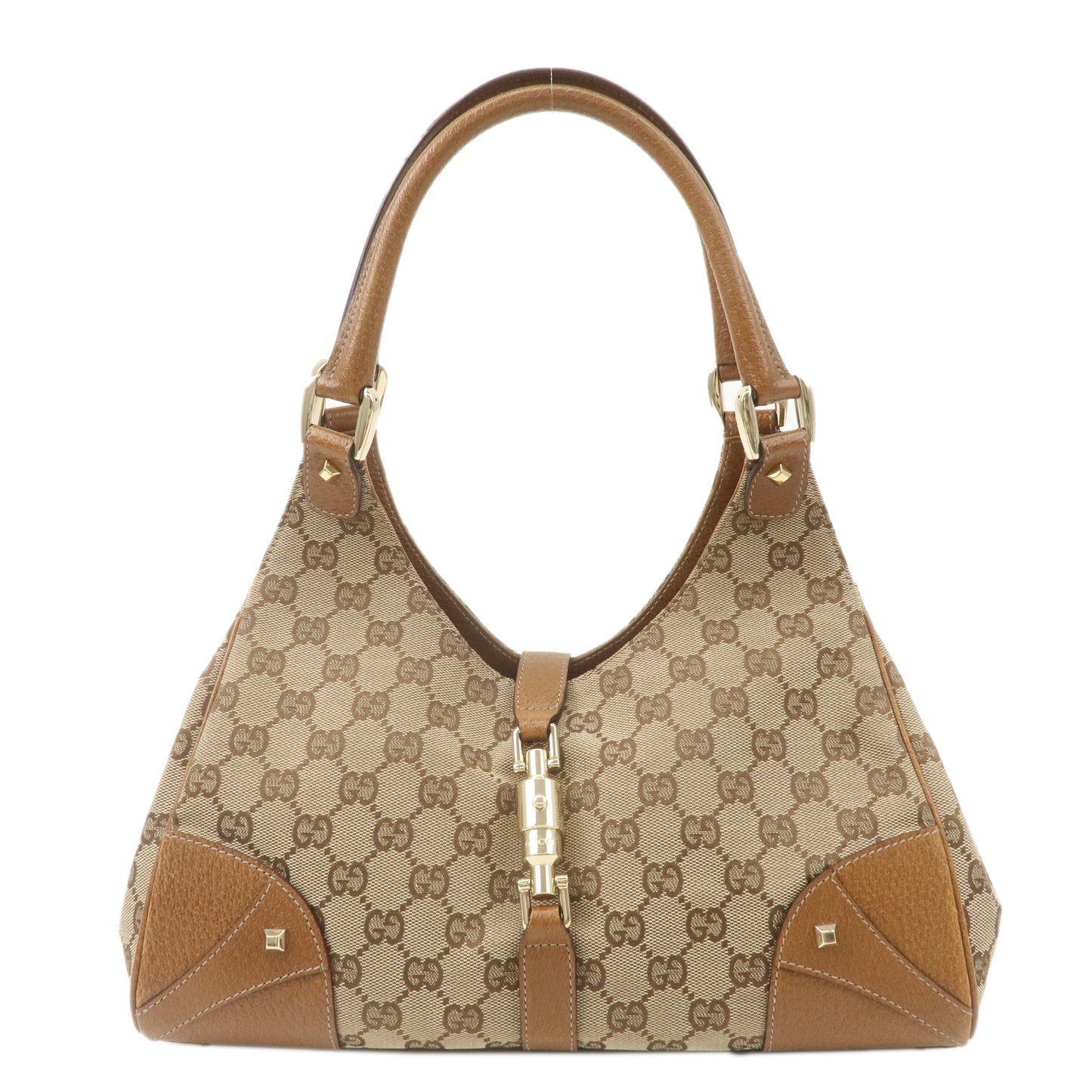 GUCCI New Jackie GG Canvas Leather Shoulder Bag Brown 124407