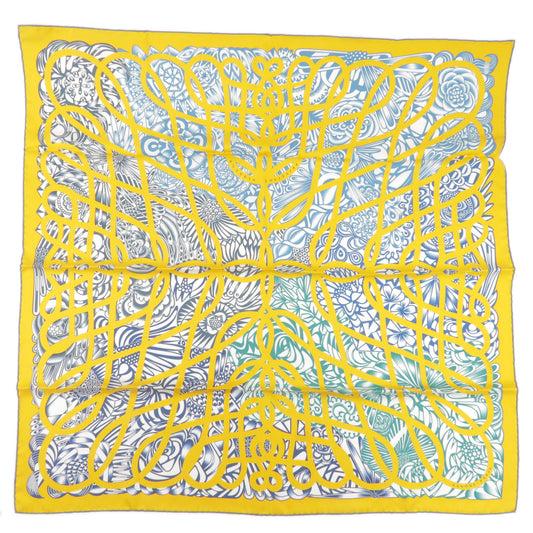 HERMES-Carre-90-100%-Silk-Scarf-Lonely-Dream-Yellow-Navy