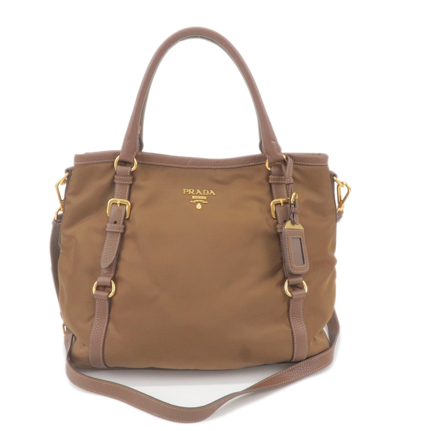 PRADA-Logo-Nylon-Leather-2Way-Bag-Hand-Bag-Brown-BR4993
