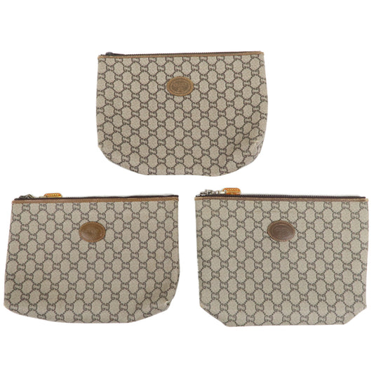 GUCCI-Set-of-3-Old-Gucci-Leather-Second-Bag-Pouch-Beige-Brown