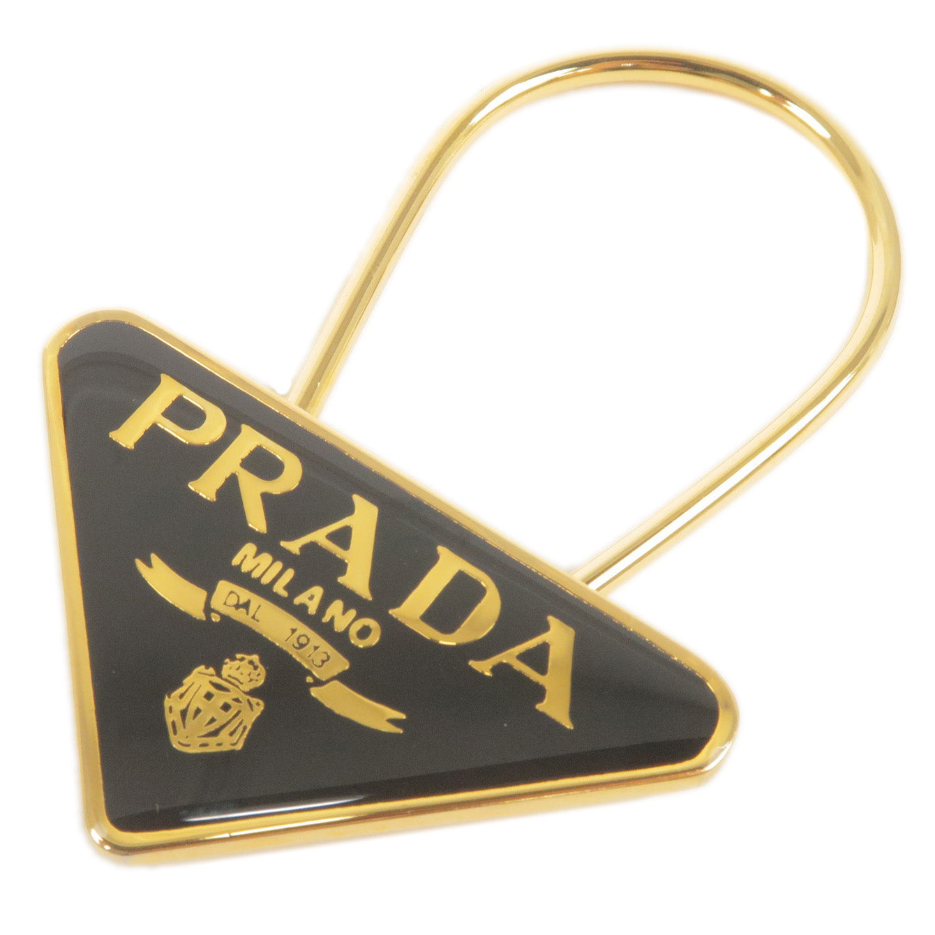 PRADA-Metal-Triangle-Logo-Key-Chain-Bag-Charm-M285-Black-Gold