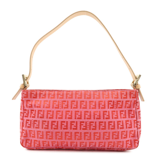 FENDI-Zucchino-Canvas-Leather-Shoulder-Bag-Hand-Bag-Pink-RedUsed-F/S