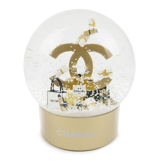 CHANEL-Glass-Snow-Globe-Snow-Dome-2023-Novelty-Champagne-Gold
