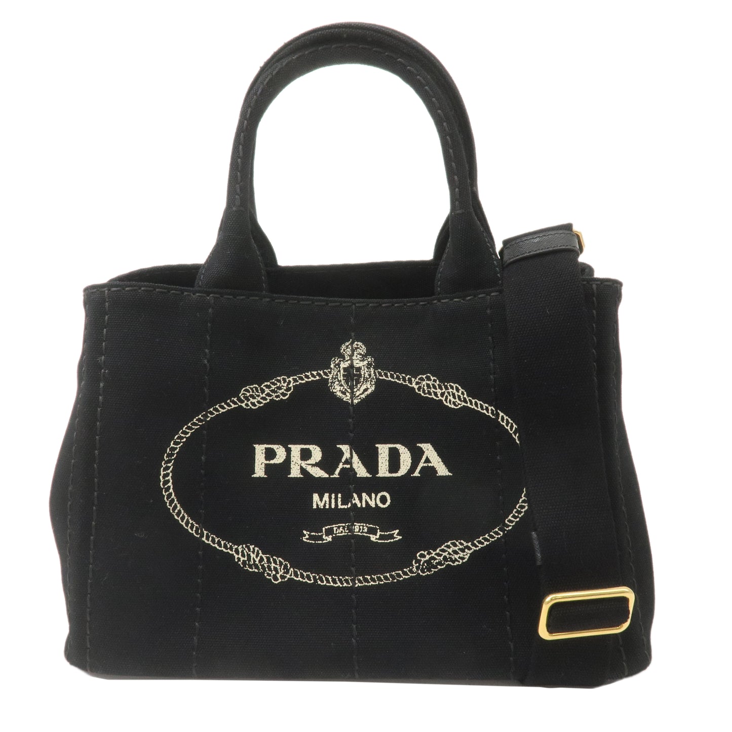 PRADA Canapa Mini Canvas 2Way Hand Bag Black 1BG439