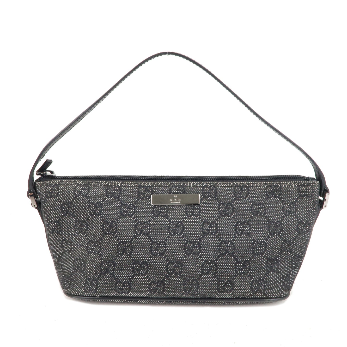 GUCCI-Boat-Bag-GG-Canvas-Leather-Hand-Bag-Pouch-Black-07198