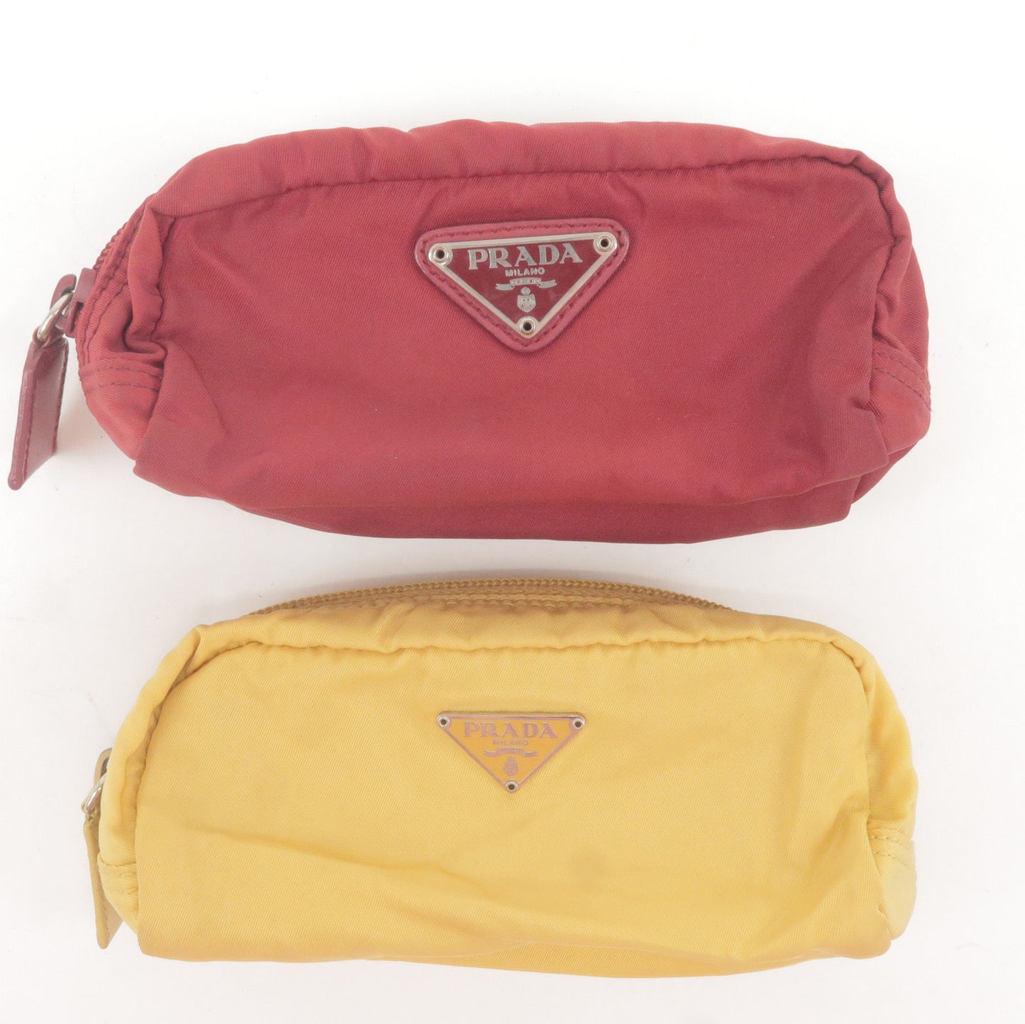 PRADA Set of 2 Logo Nylon Leather Cosmetic Pouch Red Yellow
