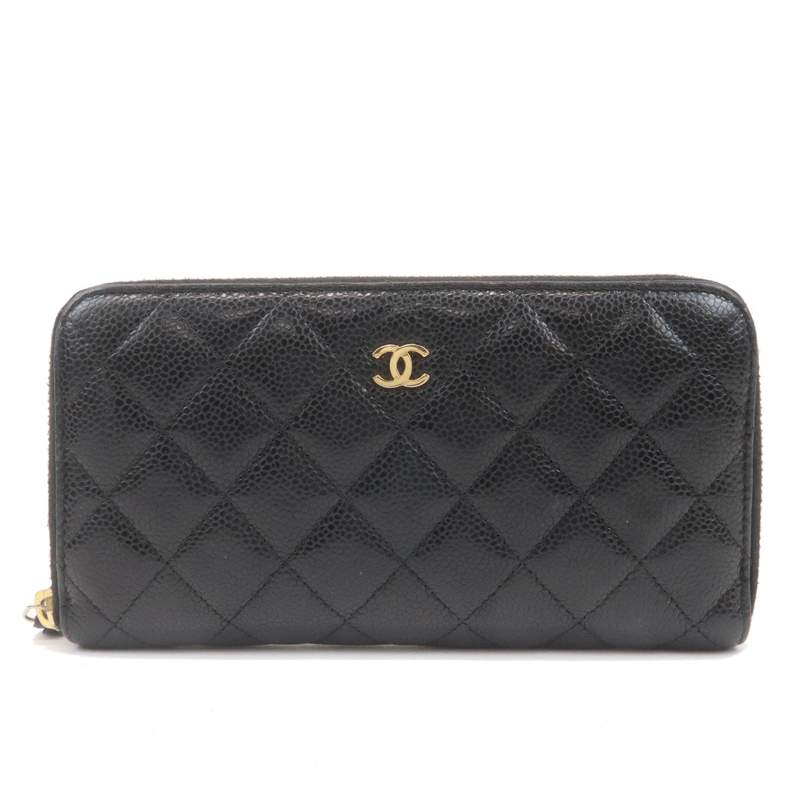 CHANEL-Matelasse-Coco-Mark-Caviar-Skin-Long-Wallet-Black-A50097