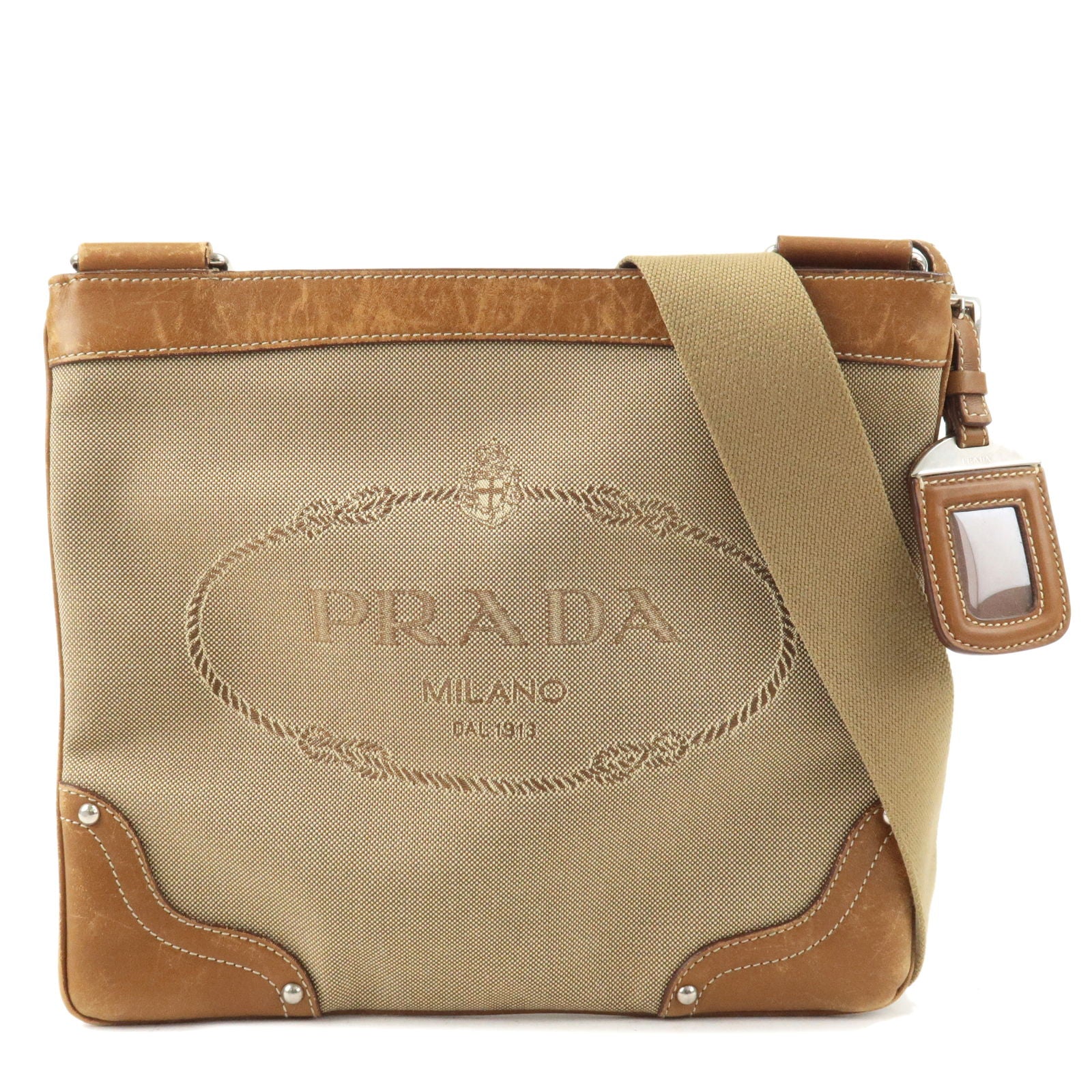 PRADA-Logo-Jacquard-Leather-Shoulder-Bag-Beige-Brown-BT0537