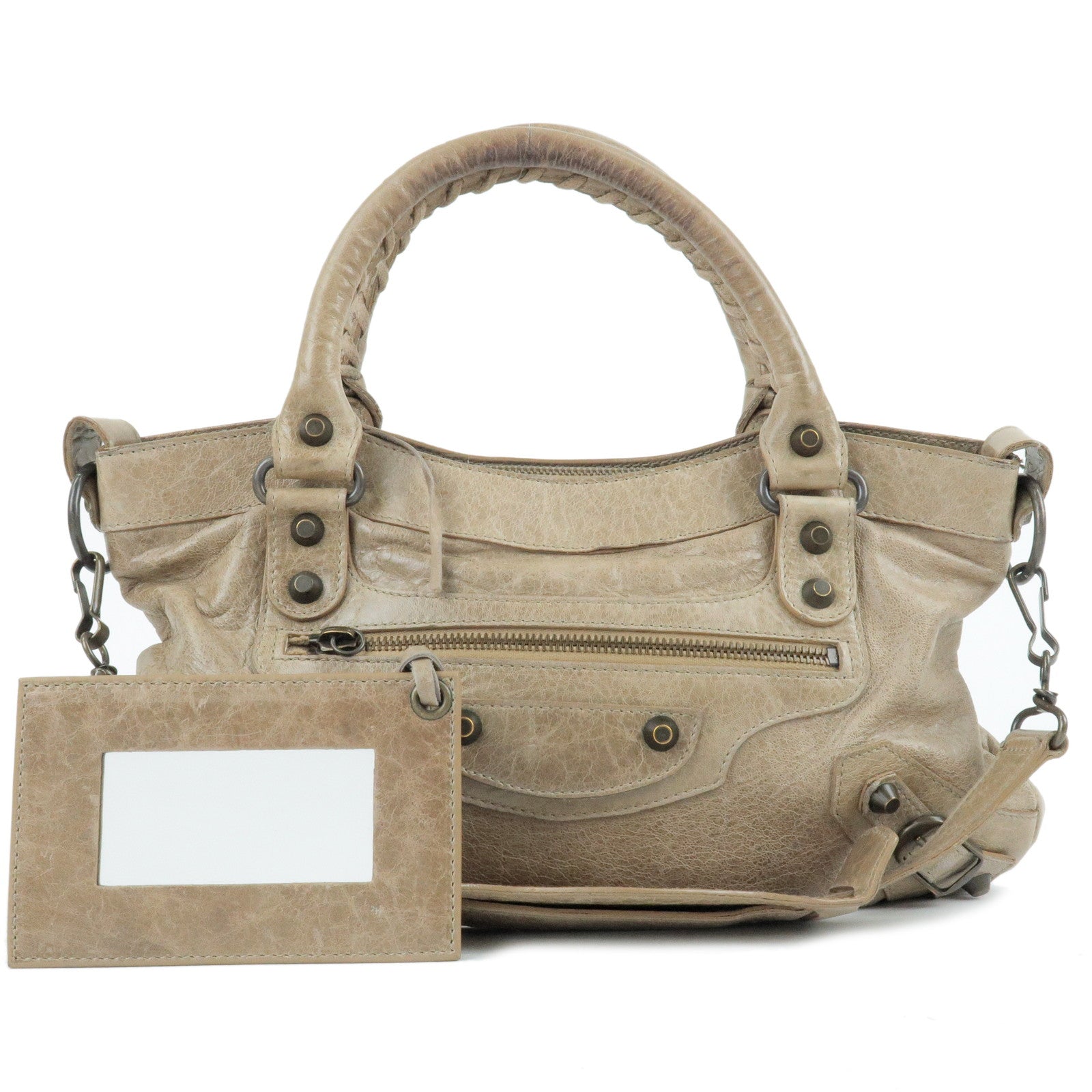 Large Brown Suede Balenciaga Lune Bag with Top Handle and Strap