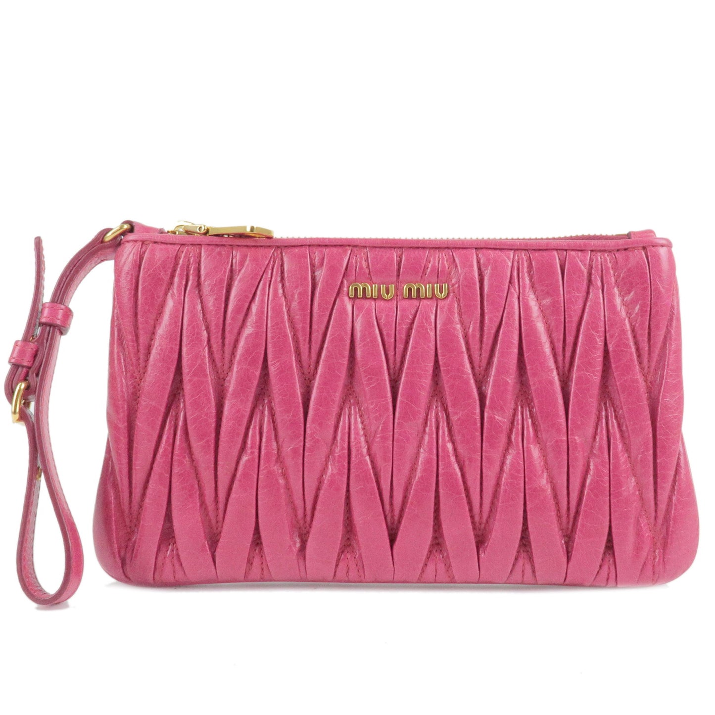 MIU-MIU-Matellase-Leather-Pouch-Wristlet-Clutch-Bag-Pink