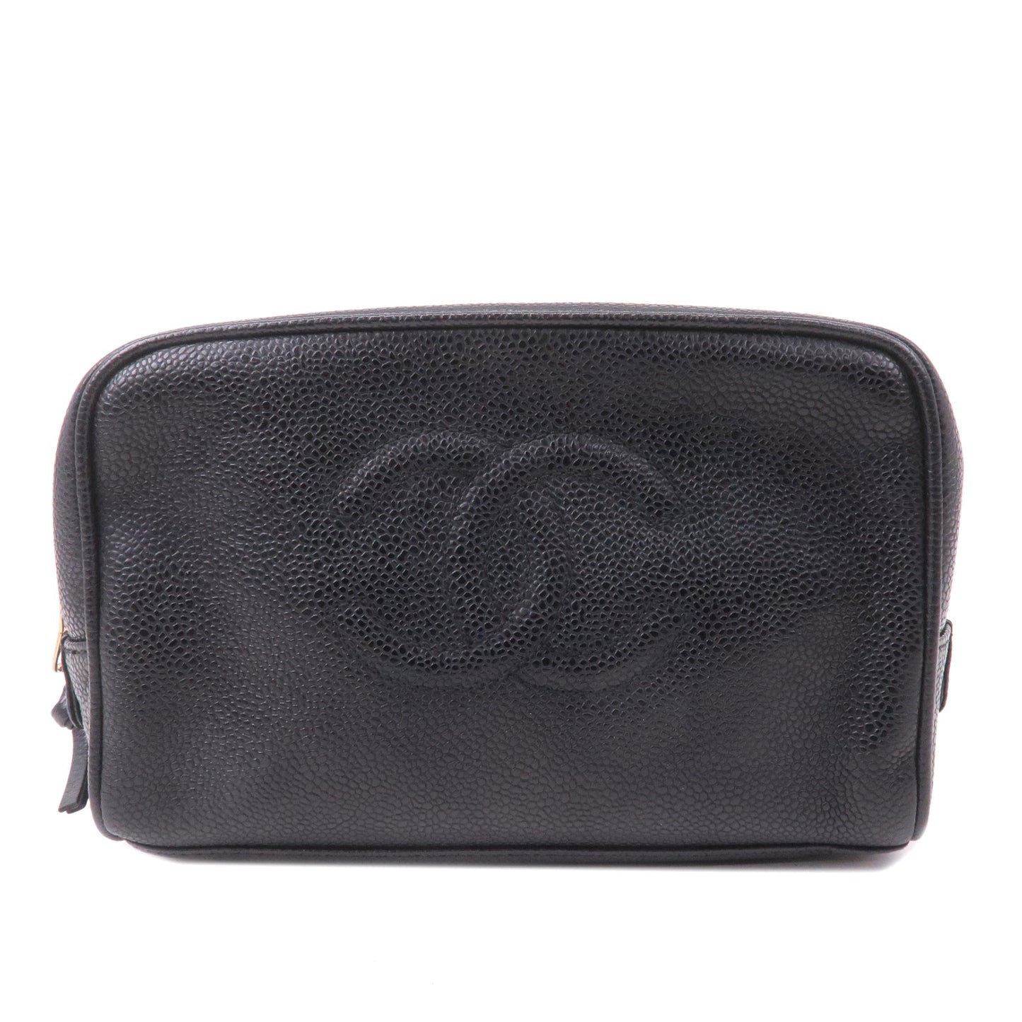 CHANEL Caviar Skin Cosmetic Pouch Black Gold HDW