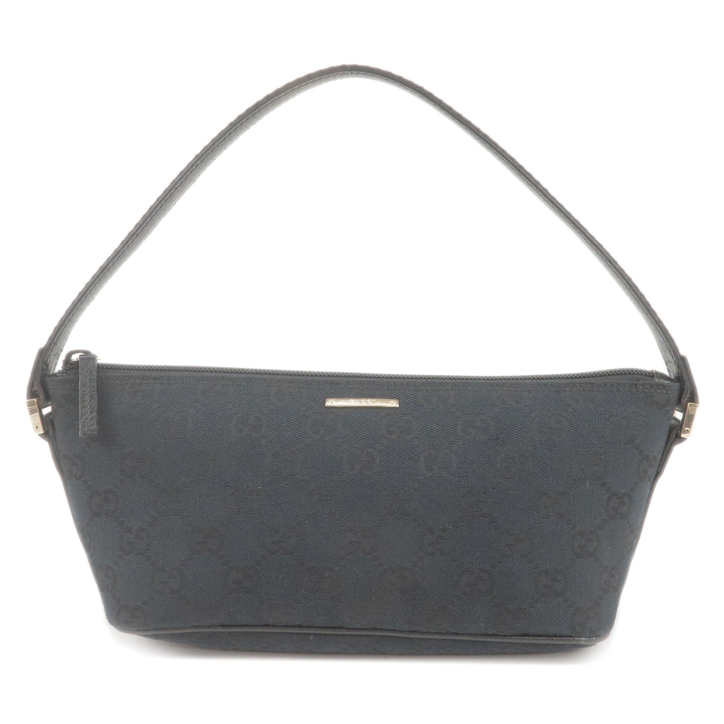 GUCCI-GG-Canvas-Leather-Boat-Bag-Hand-Bag-Black-141809