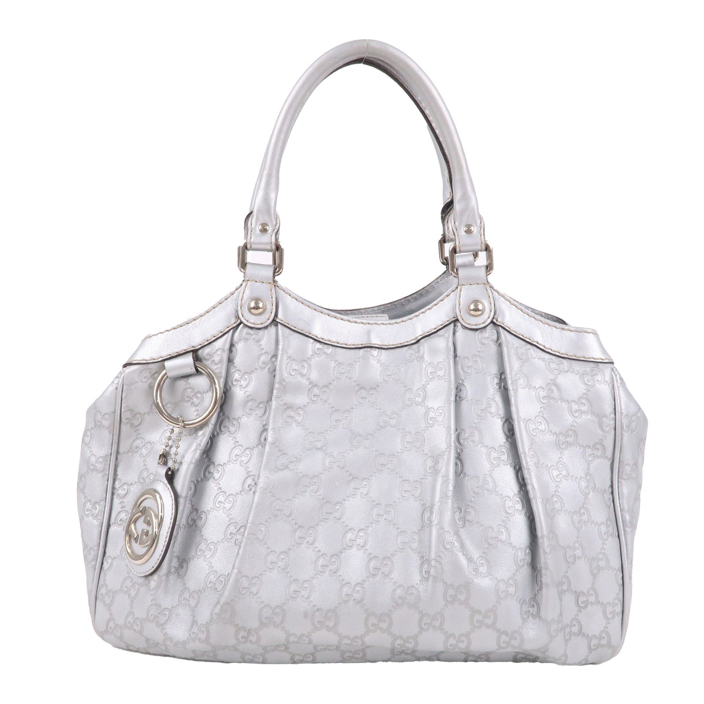 GUCCI Sukey Guccissima Leather Hand Bag Silver 211944