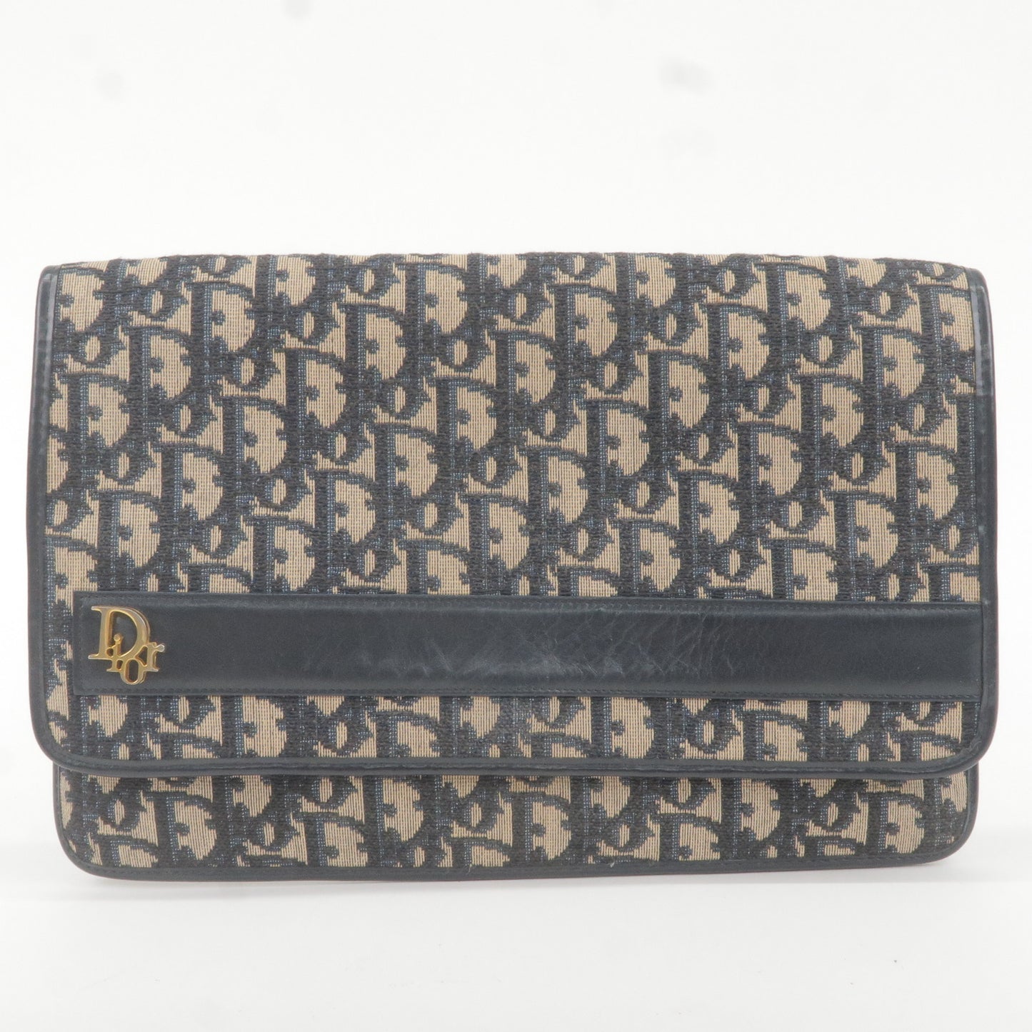 Christian Dior Trotter Canvas Leather Clutch Bag Navy