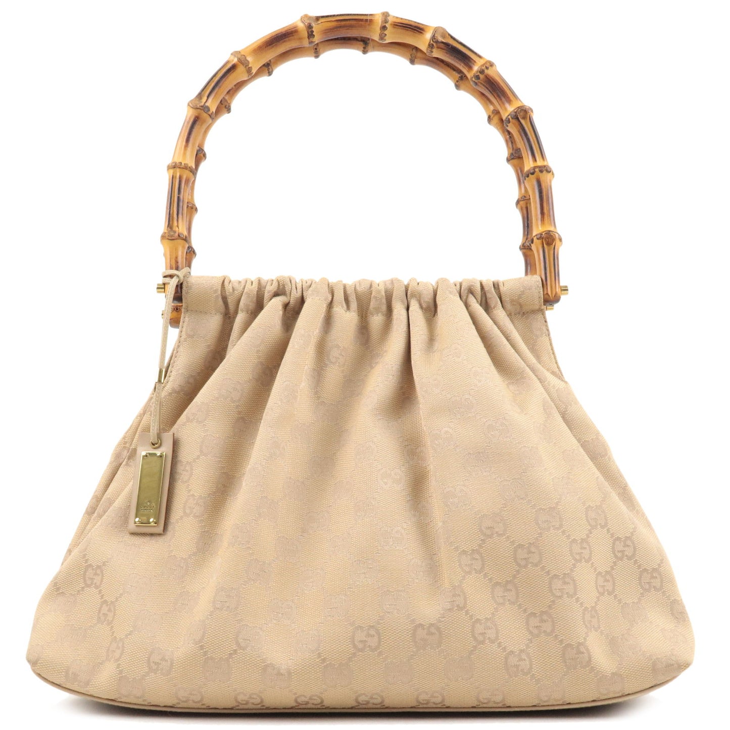 GUCCI-Bamboo-GG-Canvas-Leather-Shoulder-Bag-Beige-92708