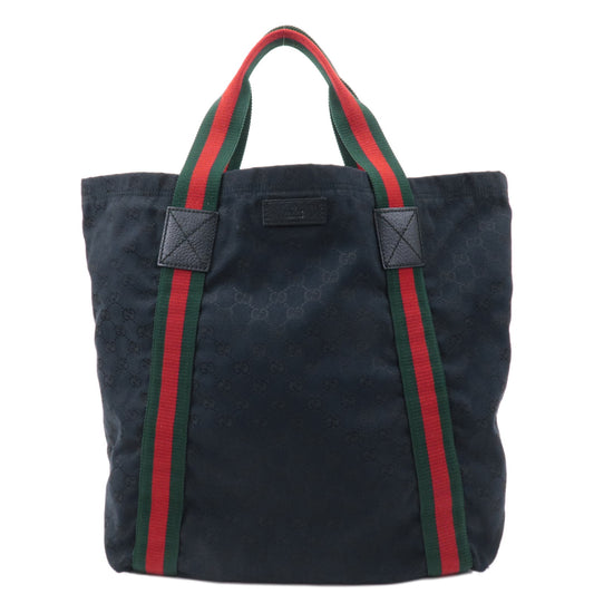 GUCCI-Sherry-GG-Canvas-Leather-Tote-Bag-Hand-Bag-Black-189669
