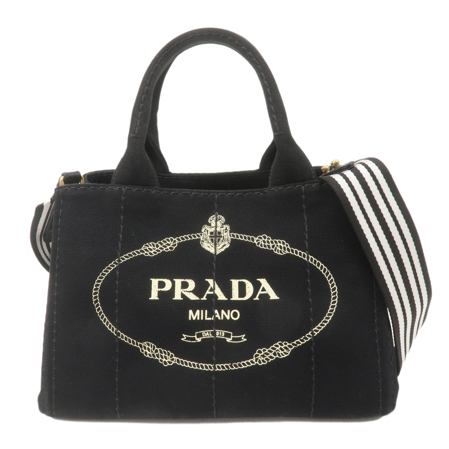 PRADA-Logo-Canapa-Mini-Canvas-2Way-Shoulder-Bag-Black-1BG439