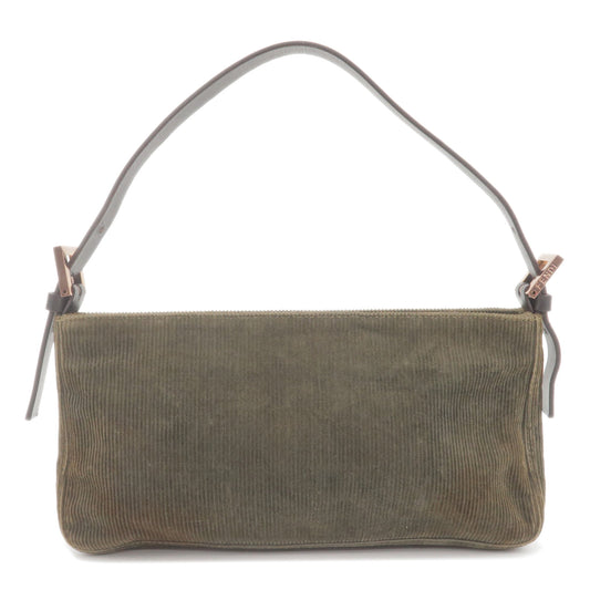 FENDI-Corduroy-Leather-Hand-Bag-Pouch-Purse-Khaki-8BR042