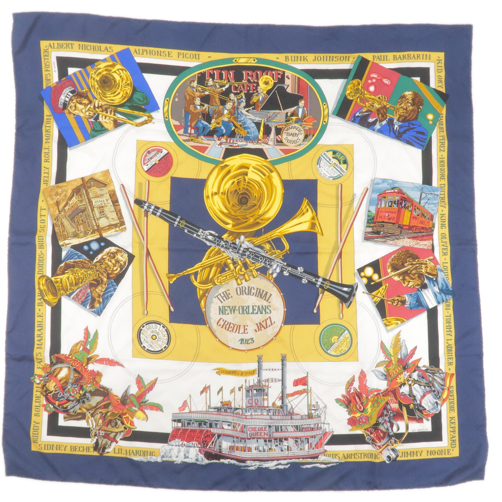 HERMES-Carre-90-100%-Silk-Scarf-1923-The-Original-New-Orleans-Navy