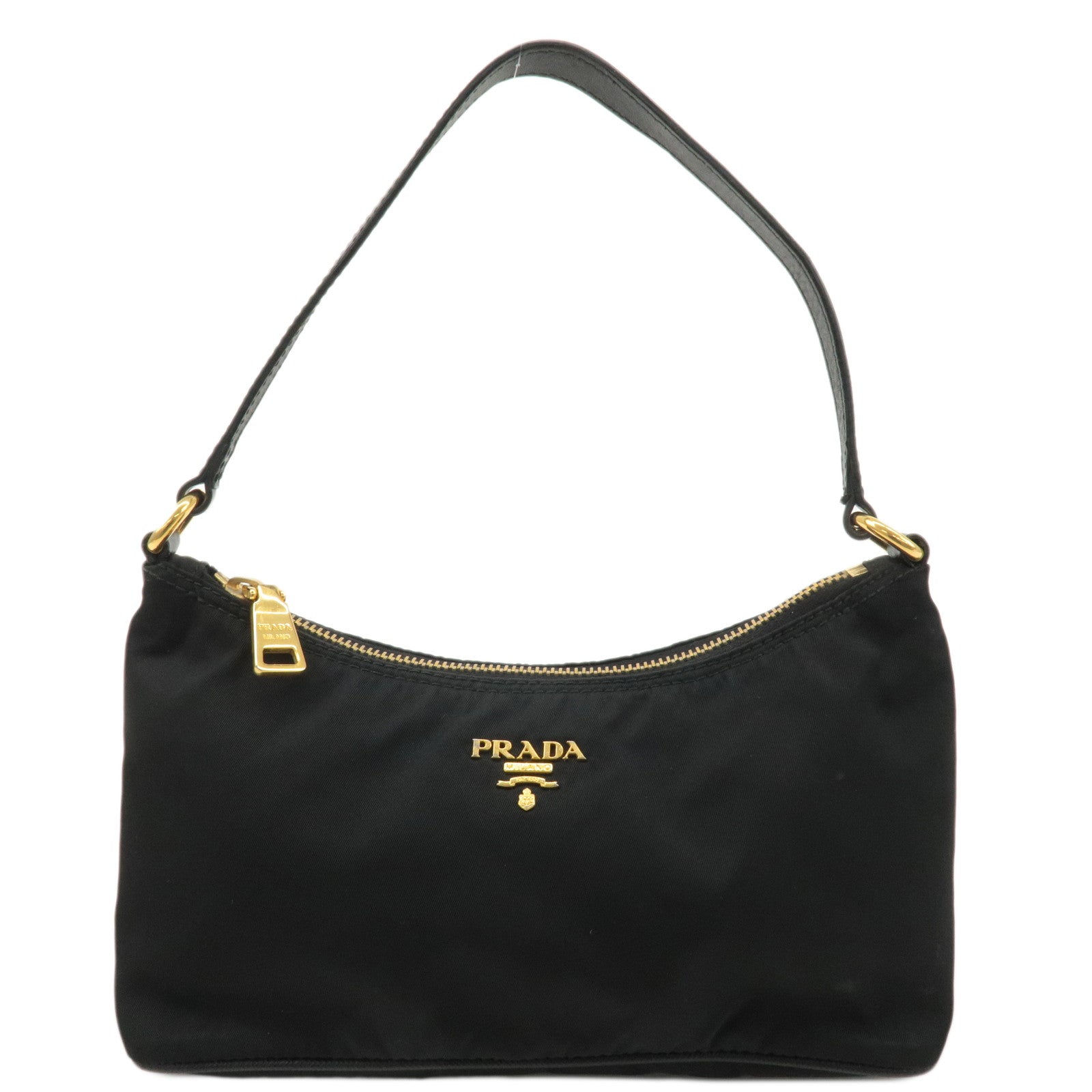 PRADA-Logo-Nylon-Leather-Hand-Bag-Shoulder-bag-Black