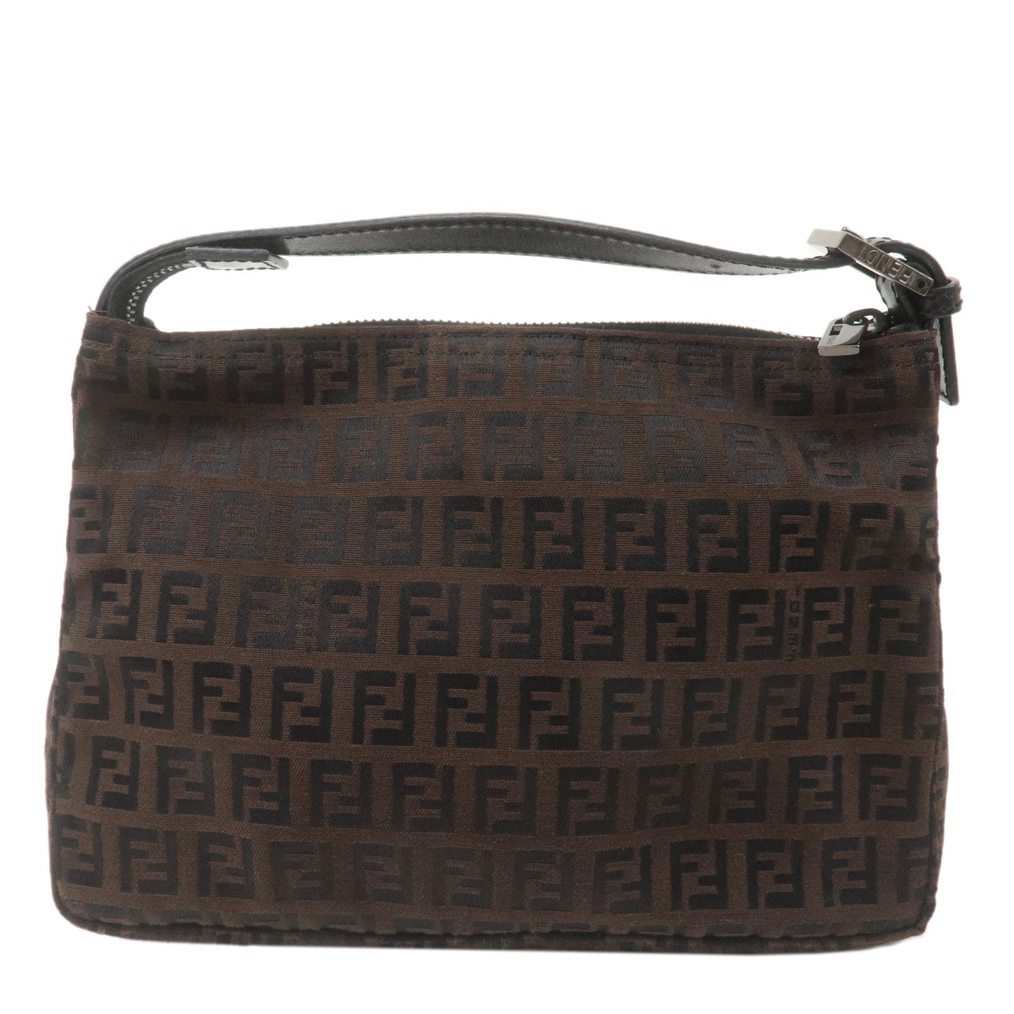 FENDI-Zucchino-Canvas-Leather-Hand-Bag-Pouch-Brown-8N0005