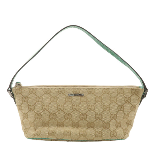 GUCCI-Boat-Bag-GG-Canvas-Leather-Hand-Bag-Pouch-Beige-Green-7198