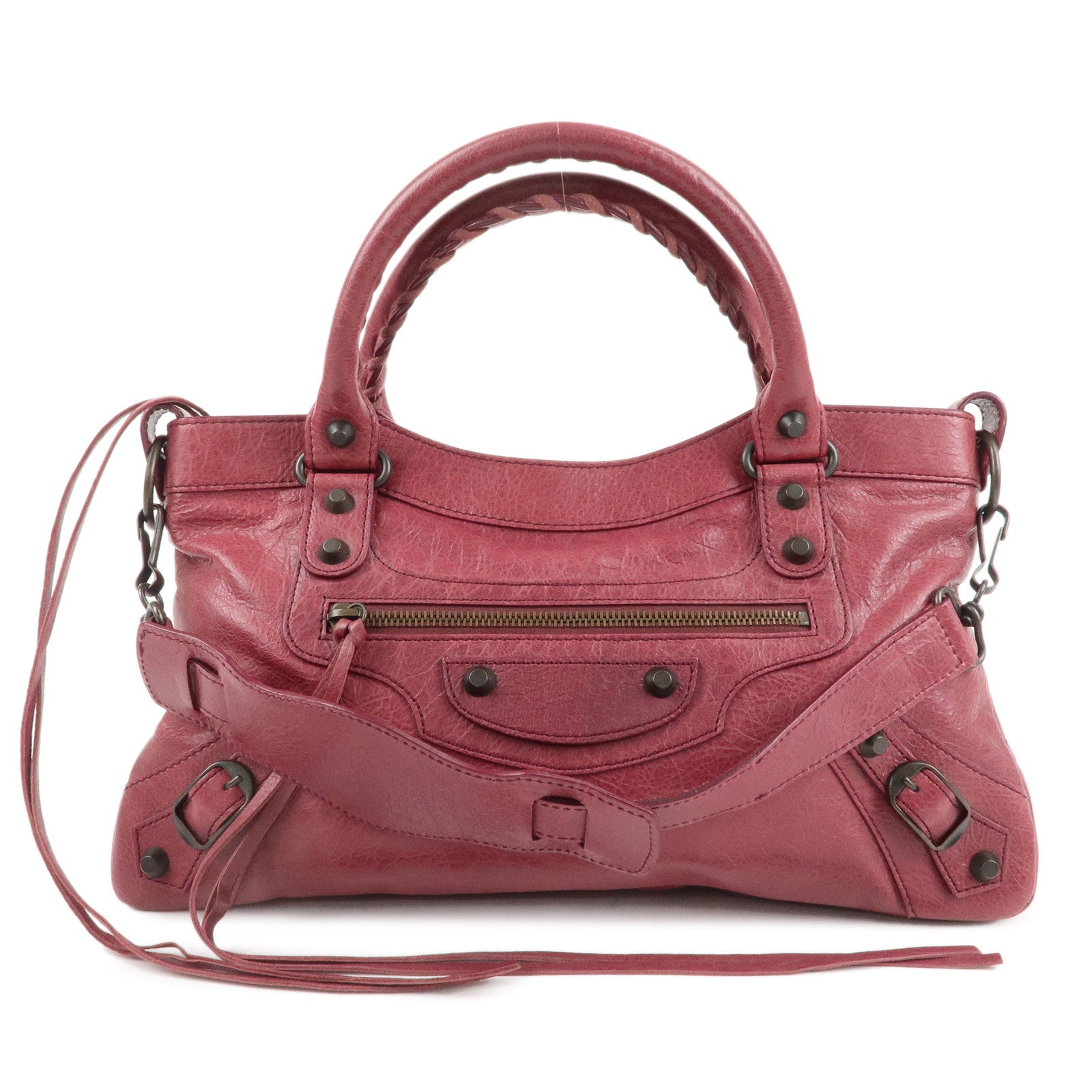 BALENCIAGA-The-First-Leather-2Way-Bag-Hand-Bag-Wine-Red-103208
