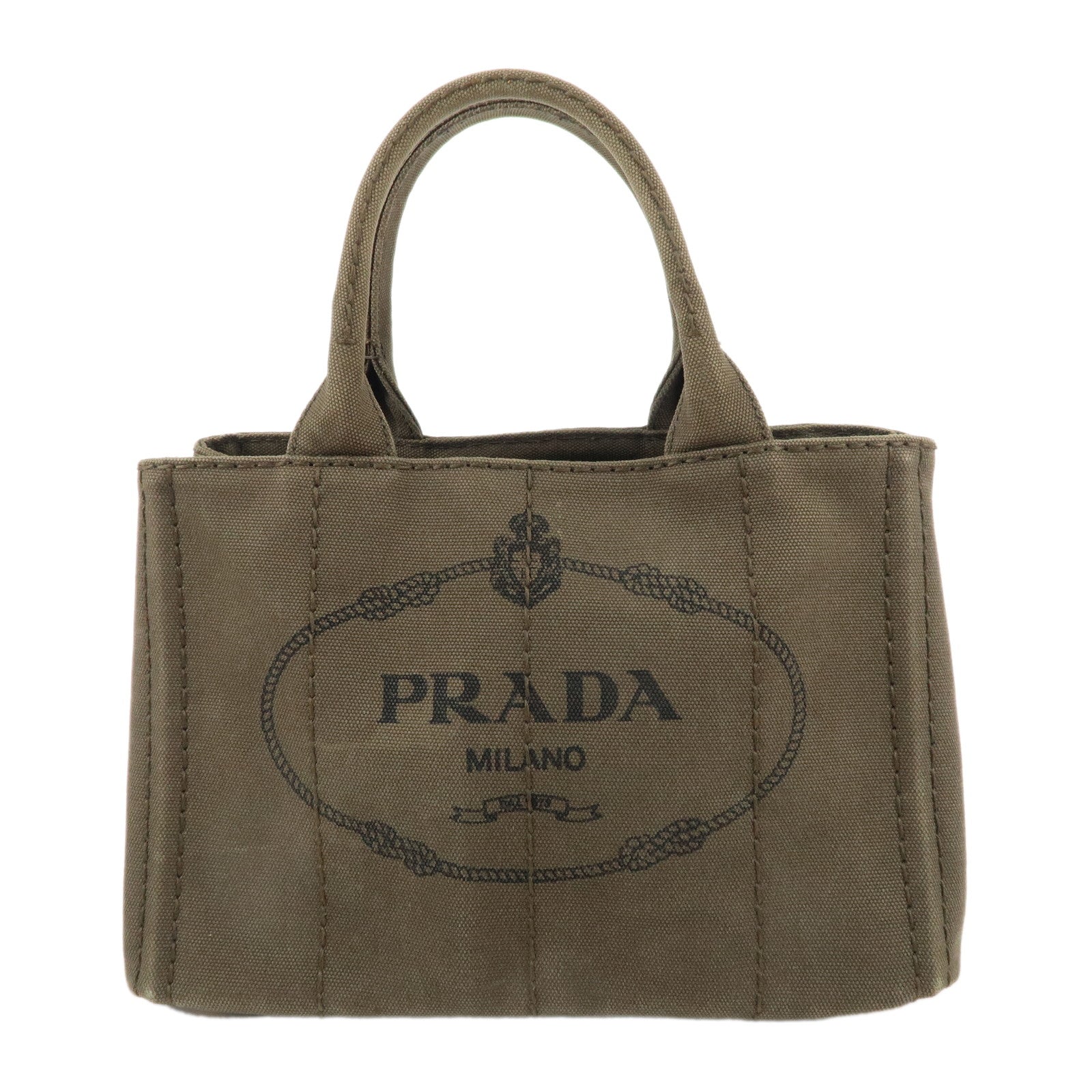 PRADA Logo Canapa Mini Canvas 2Way Bag Hand Bag Khaki B2439G