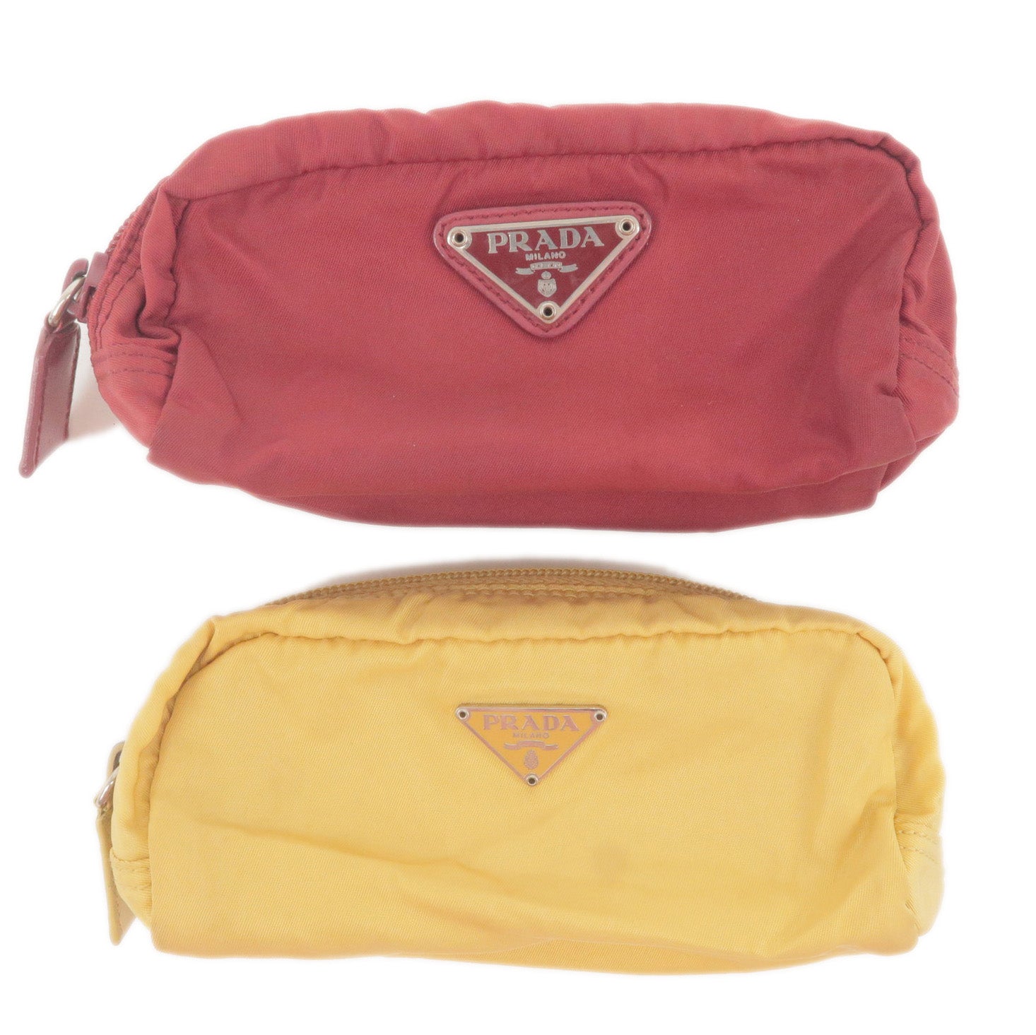 PRADA-Set-of-2-Logo-Nylon-Leather-Cosmetic-Pouch-Red-Yellow