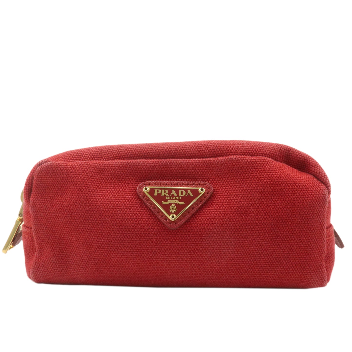 PRADA Logo Canvas Leather Pouch Cosmetic Pouch Red